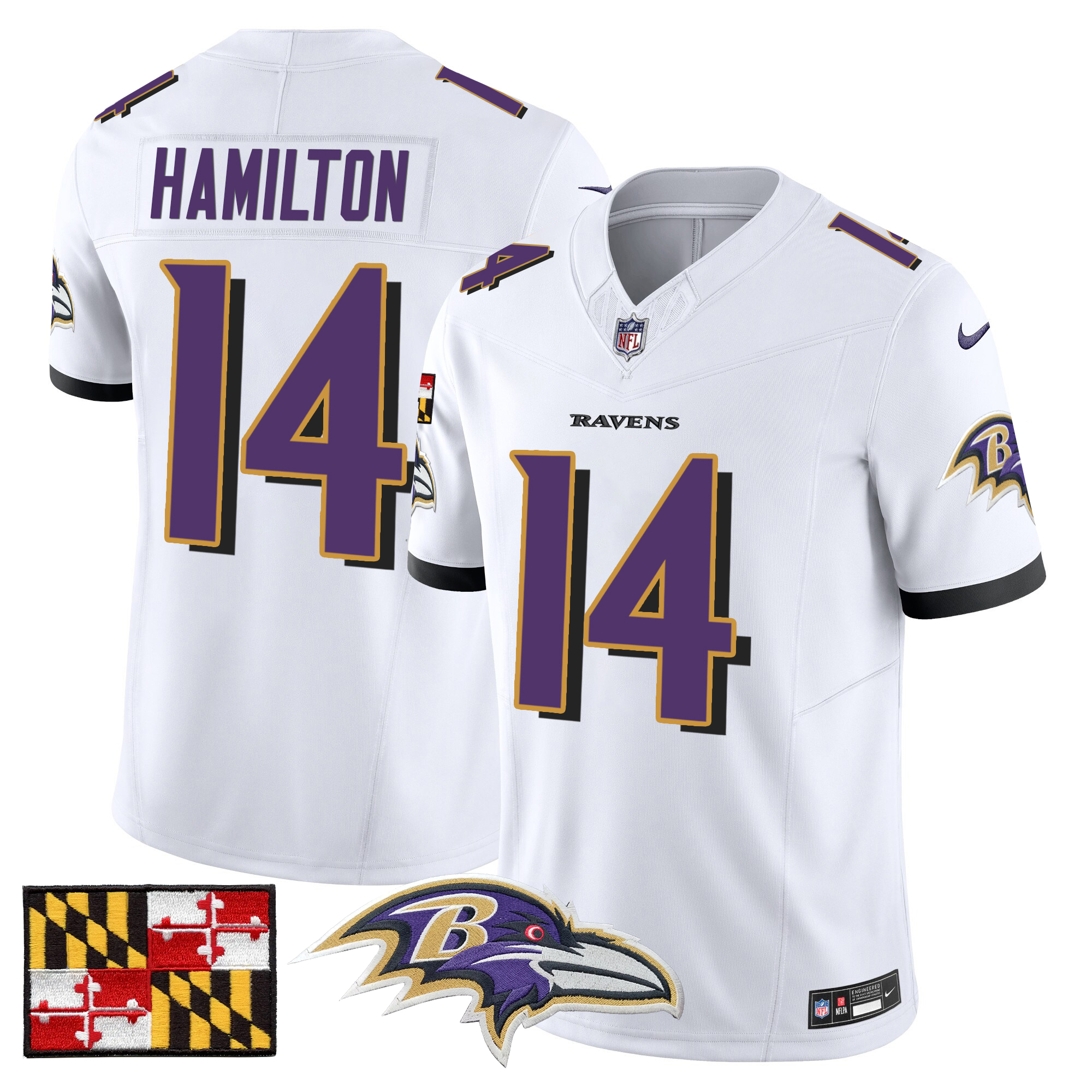 Kyle Hamilton Men's Baltimore Ravens 2024 Maryland Flag Vapor Limited White Jersey - All Stitched
