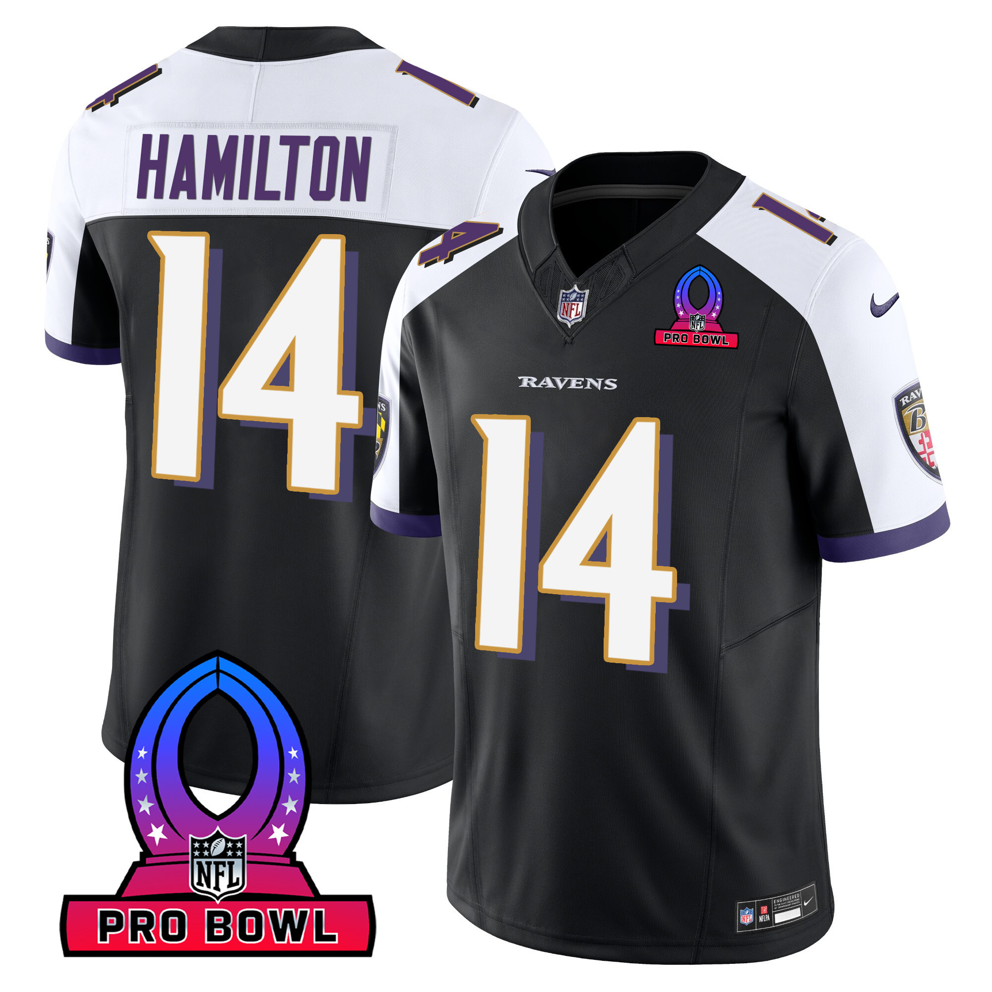 Kyle Hamilton Men's Baltimore Ravens 2024 Pro Bowl Patch Vapor Black Alternate Jersey - All Stitched