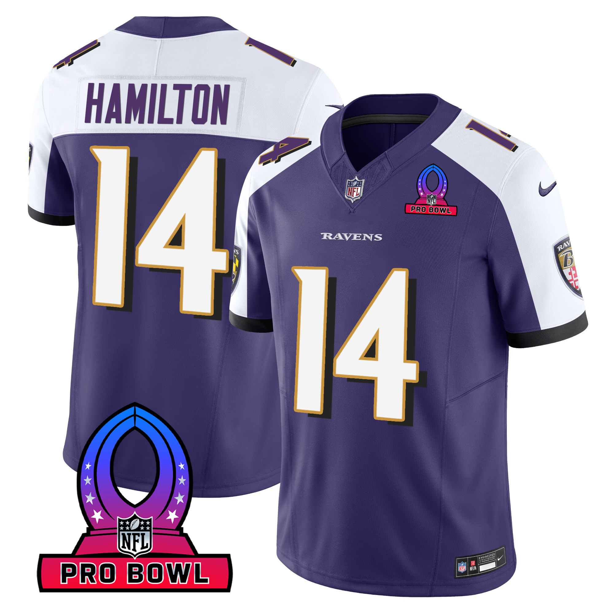 Kyle Hamilton Men's Baltimore Ravens 2024 Pro Bowl Patch Vapor Purple Alternate Jersey - All Stitched
