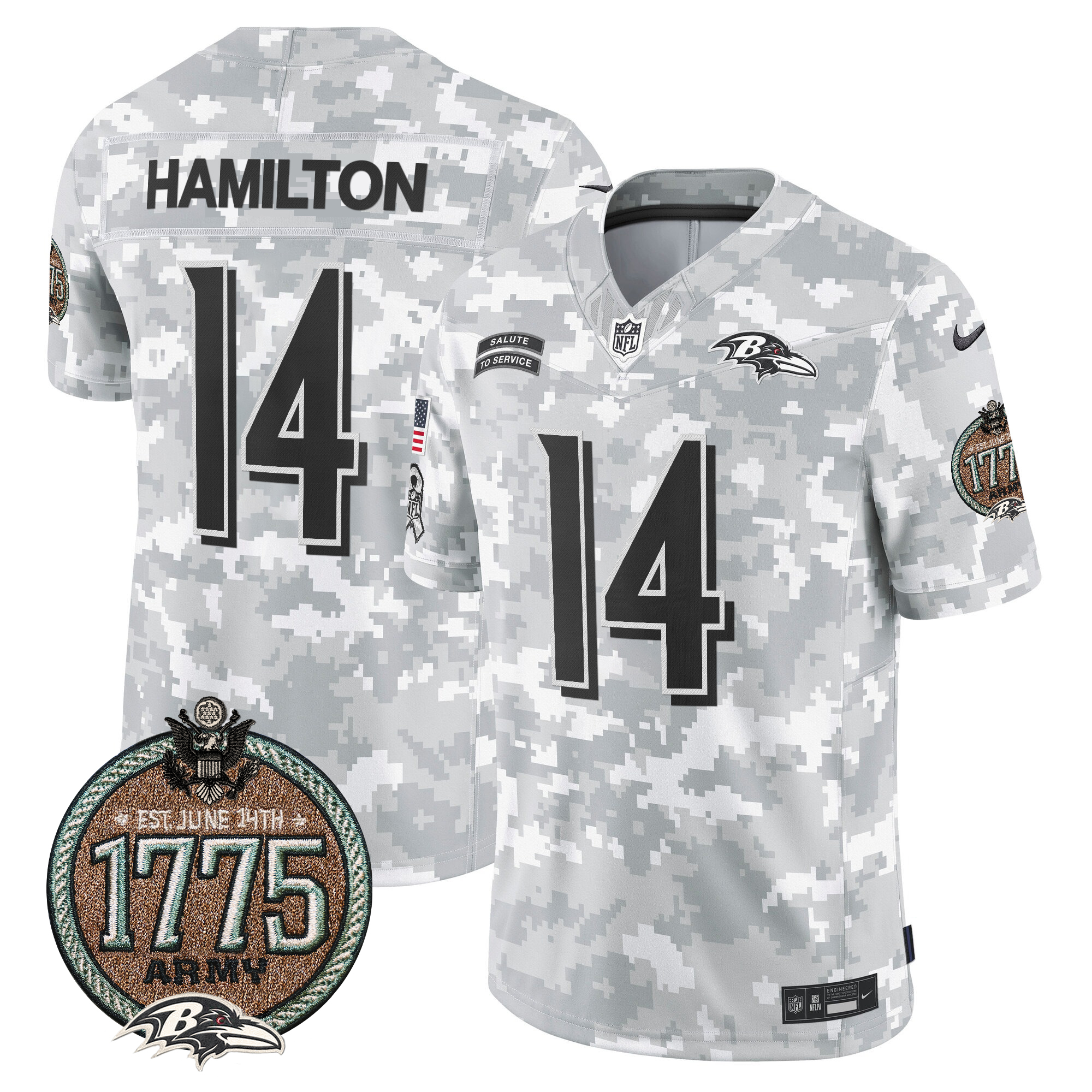 Kyle Hamilton Men's Baltimore Ravens 2024 Salute to Service Establishment Year Patch Vapor Limited Army Jersey - All Stitched