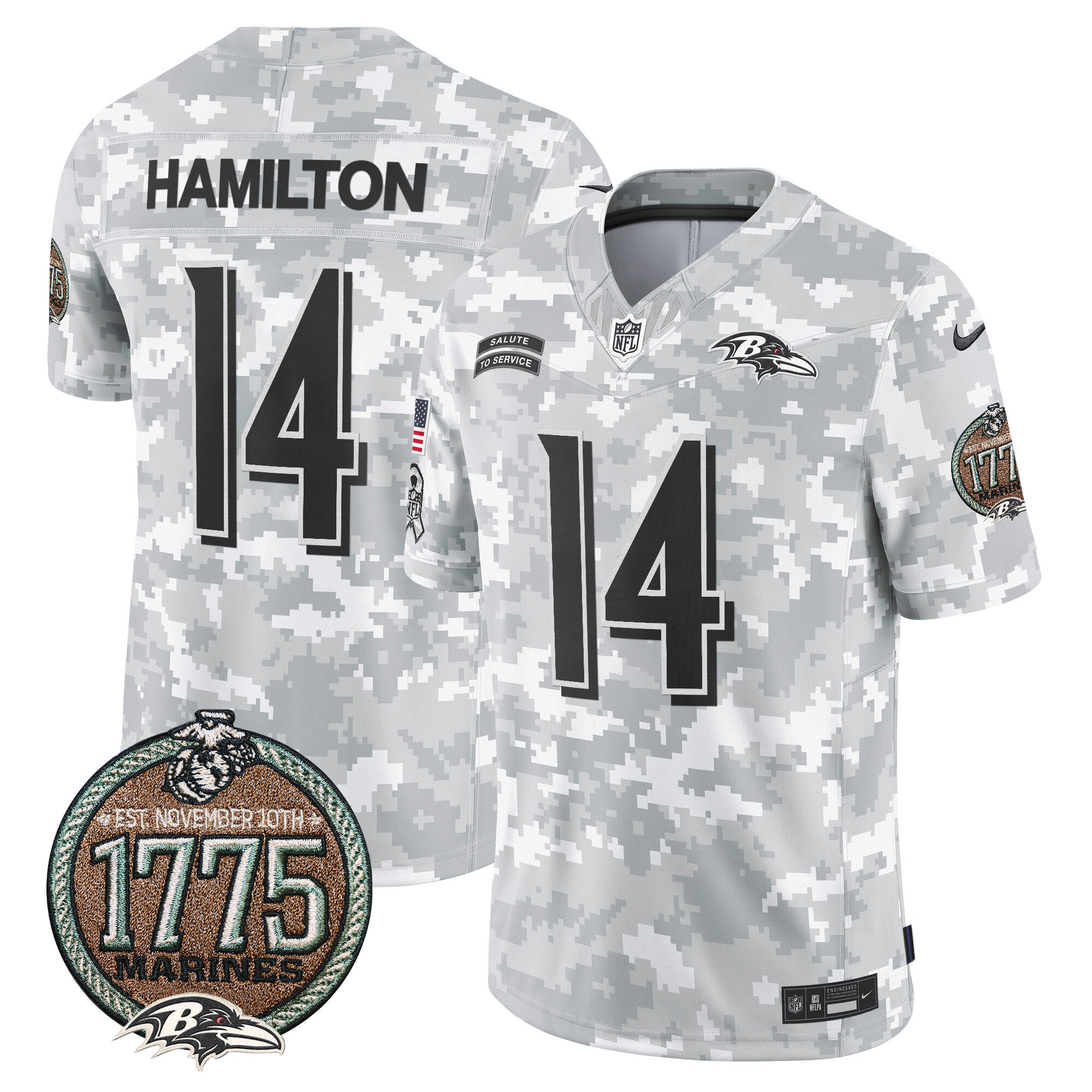 Kyle Hamilton Men's Baltimore Ravens 2024 Salute to Service Establishment Year Patch Vapor Limited Marines Jersey - All Stitched