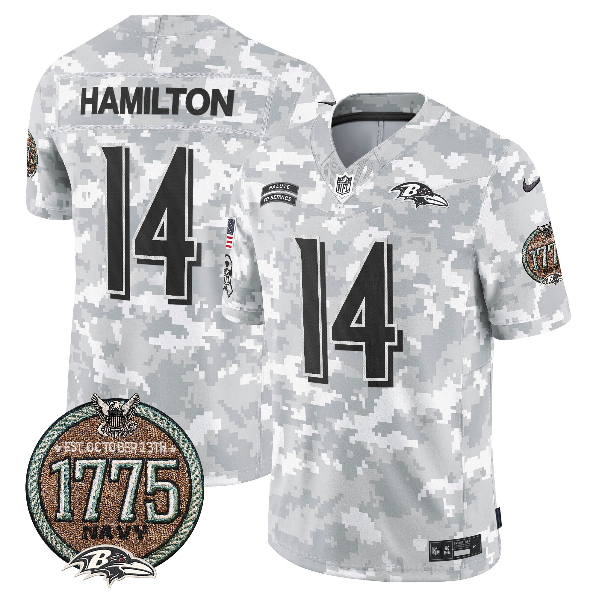 Kyle Hamilton Men's Baltimore Ravens 2024 Salute to Service Establishment Year Patch Vapor Limited Navy Jersey - All Stitched