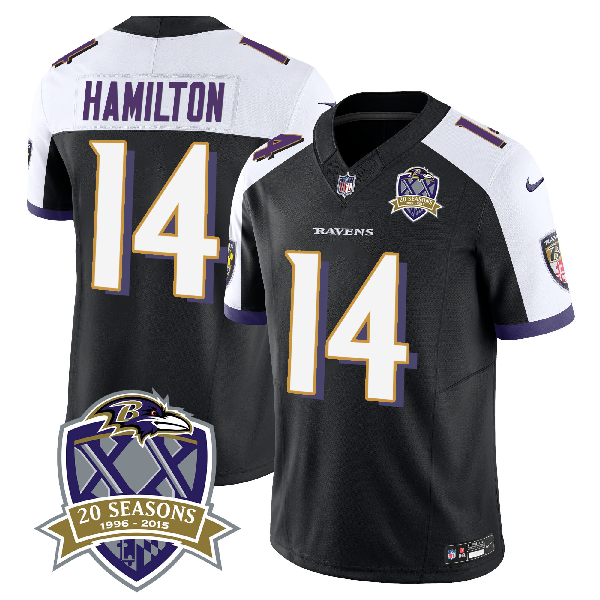 Kyle Hamilton Men's Baltimore Ravens 20th Season Patch Vapor Limited Black Alternate Jersey - All Stitched