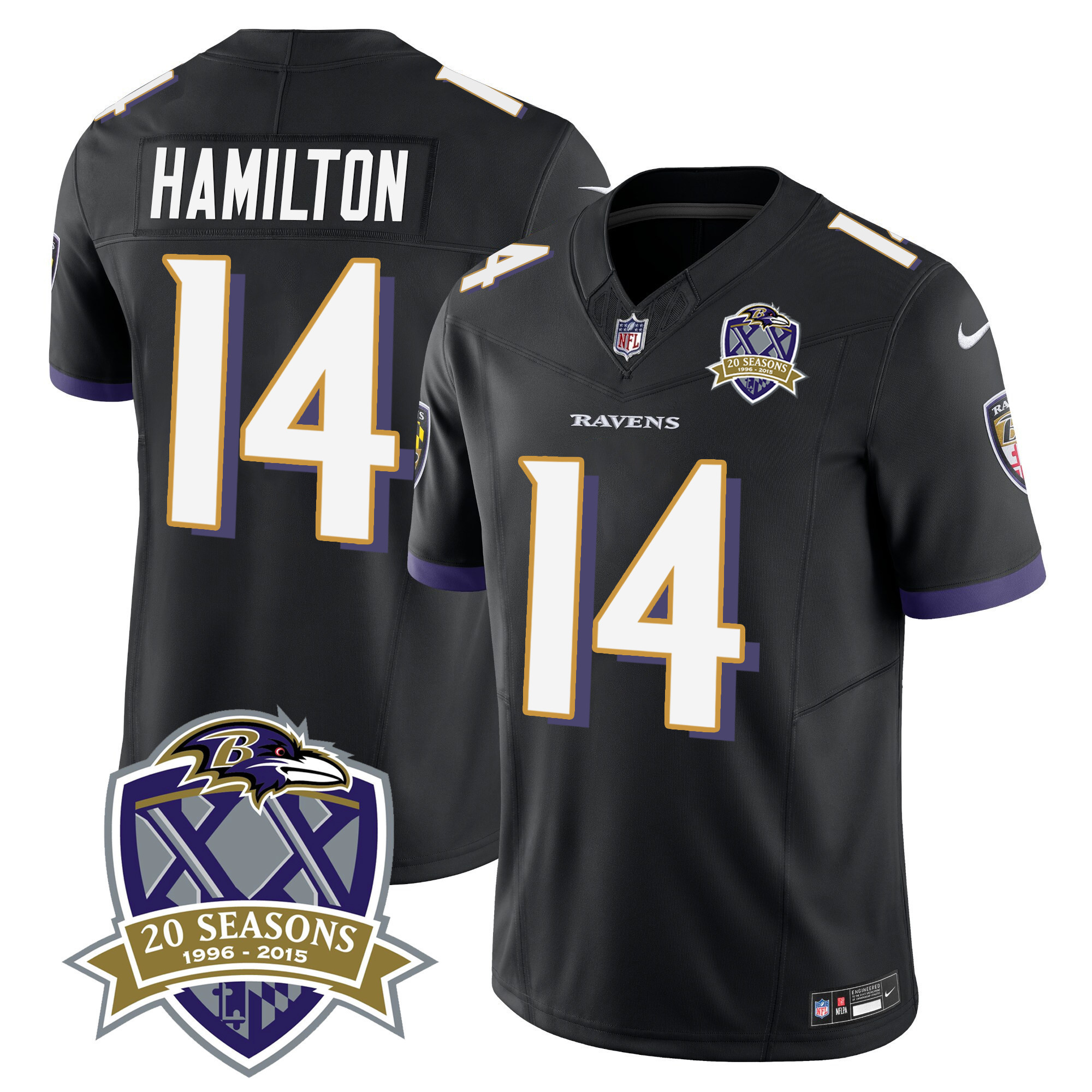 Kyle Hamilton Men's Baltimore Ravens 20th Season Patch Vapor Limited Black Jersey - All Stitched