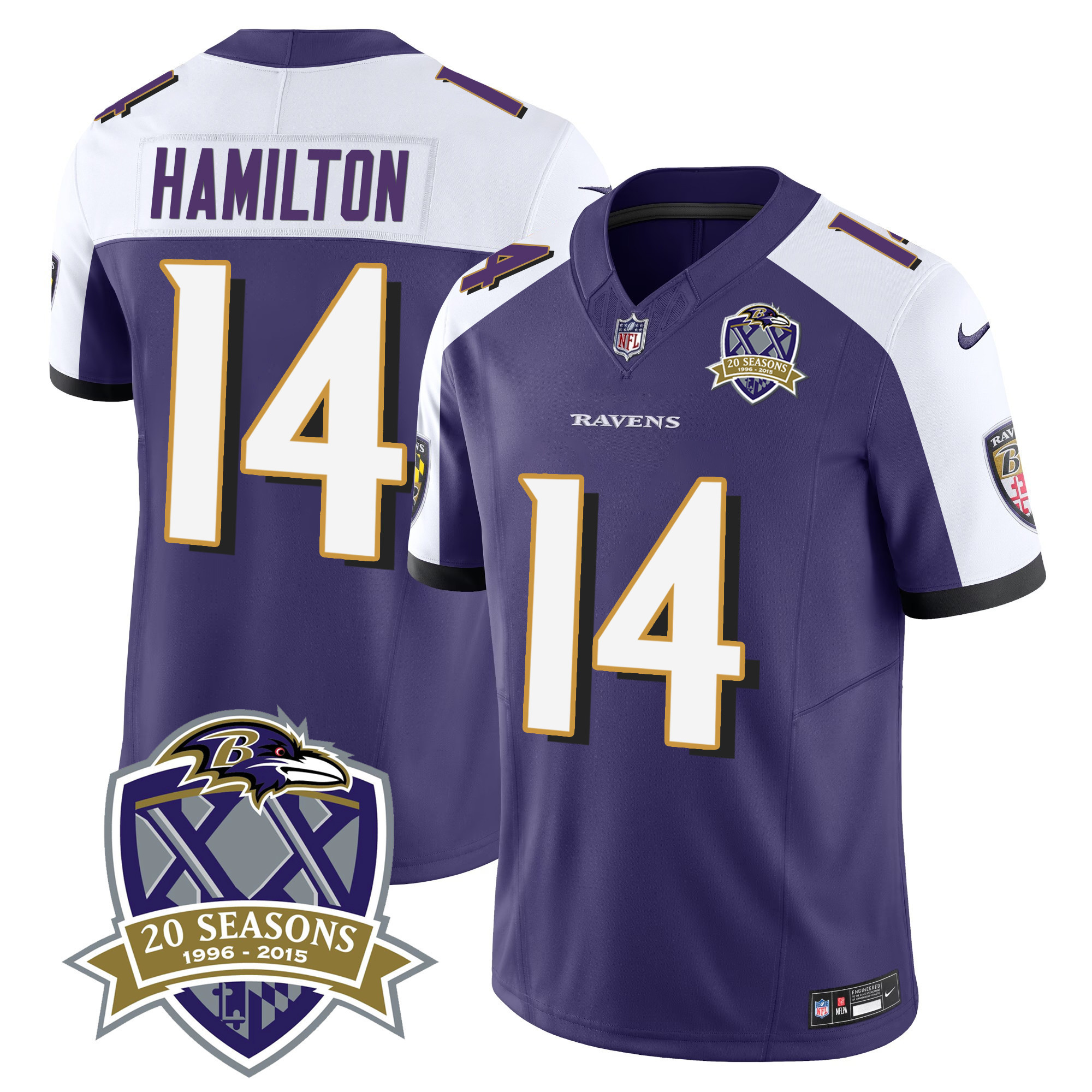 Kyle Hamilton Men's Baltimore Ravens 20th Season Patch Vapor Limited Purple Alternate Jersey - All Stitched