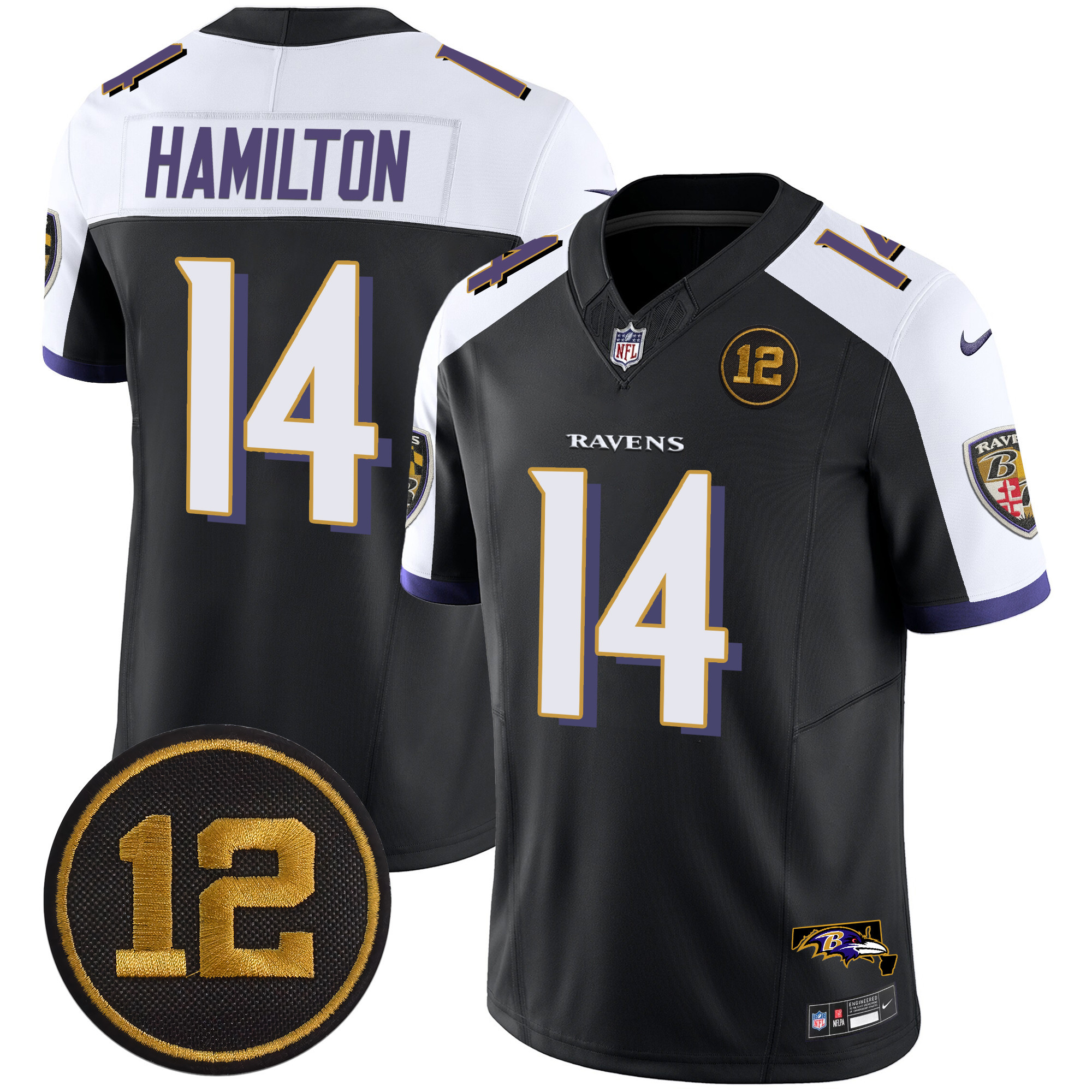 Kyle Hamilton Men's Baltimore Ravens Jacoby Jones Patch Vapor Limited Black Alternate Jersey - All Stitched
