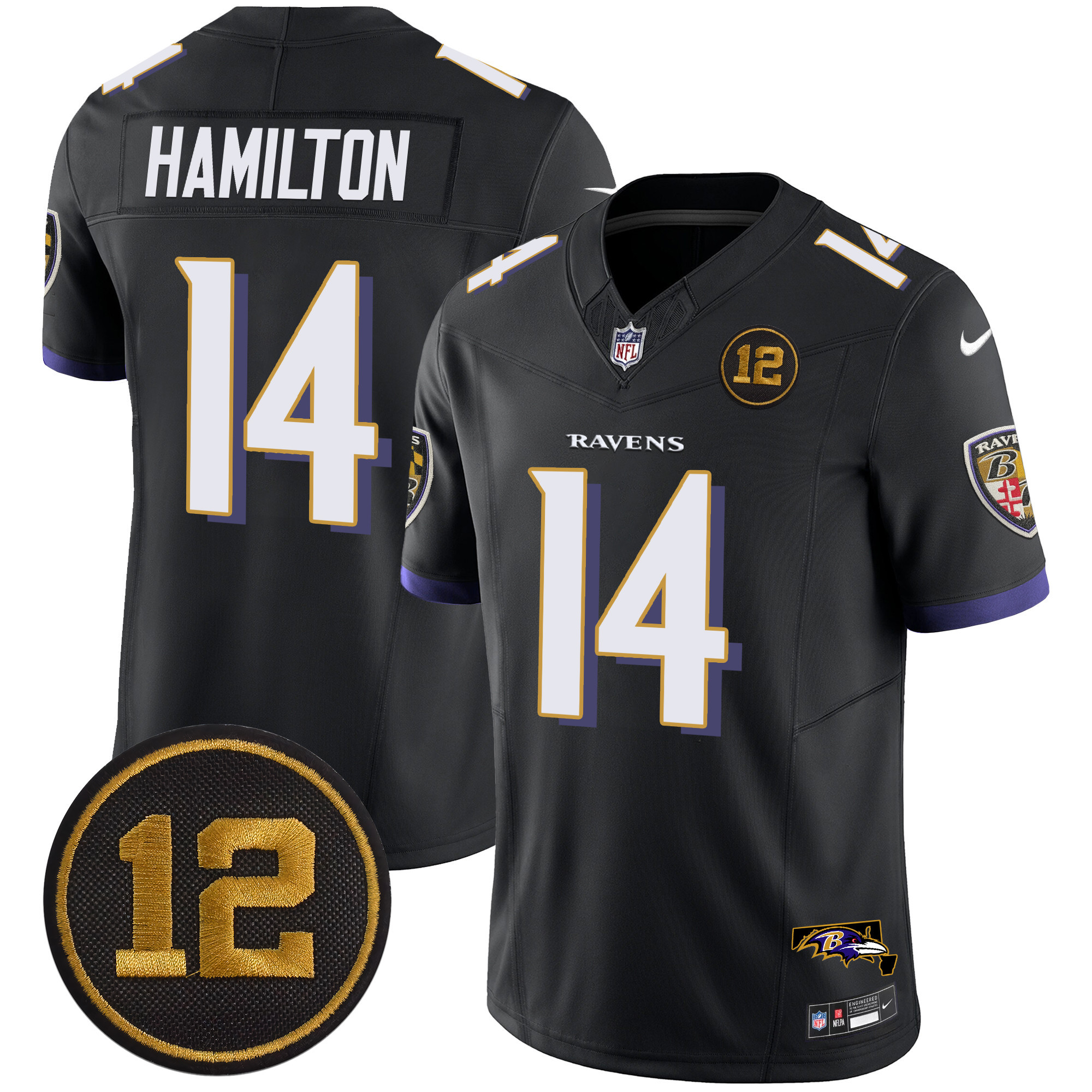 Kyle Hamilton Men's Baltimore Ravens Jacoby Jones Patch Vapor Limited Black Jersey - All Stitched