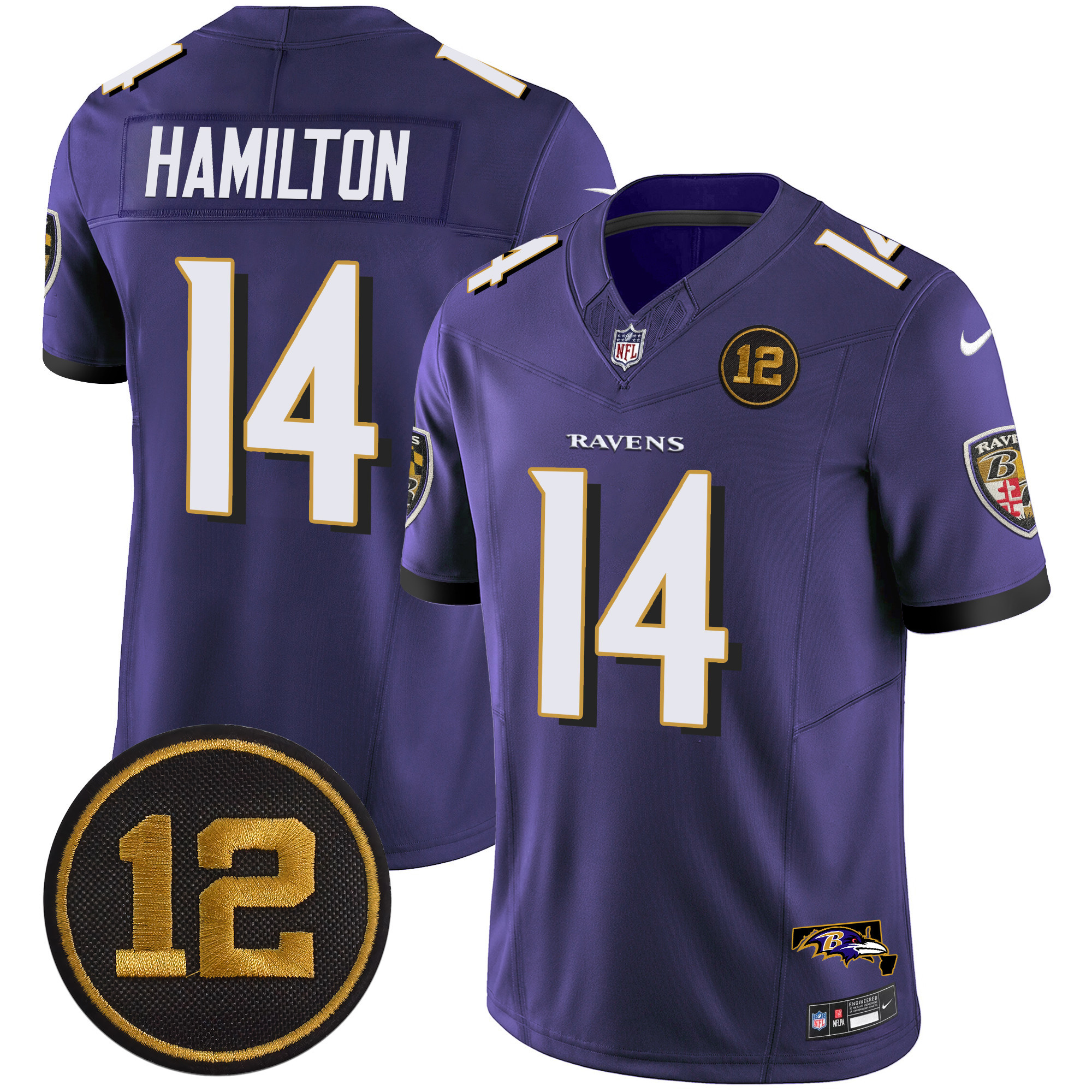 Kyle Hamilton Men's Baltimore Ravens Jacoby Jones Patch Vapor Limited Purple Jersey - All Stitched
