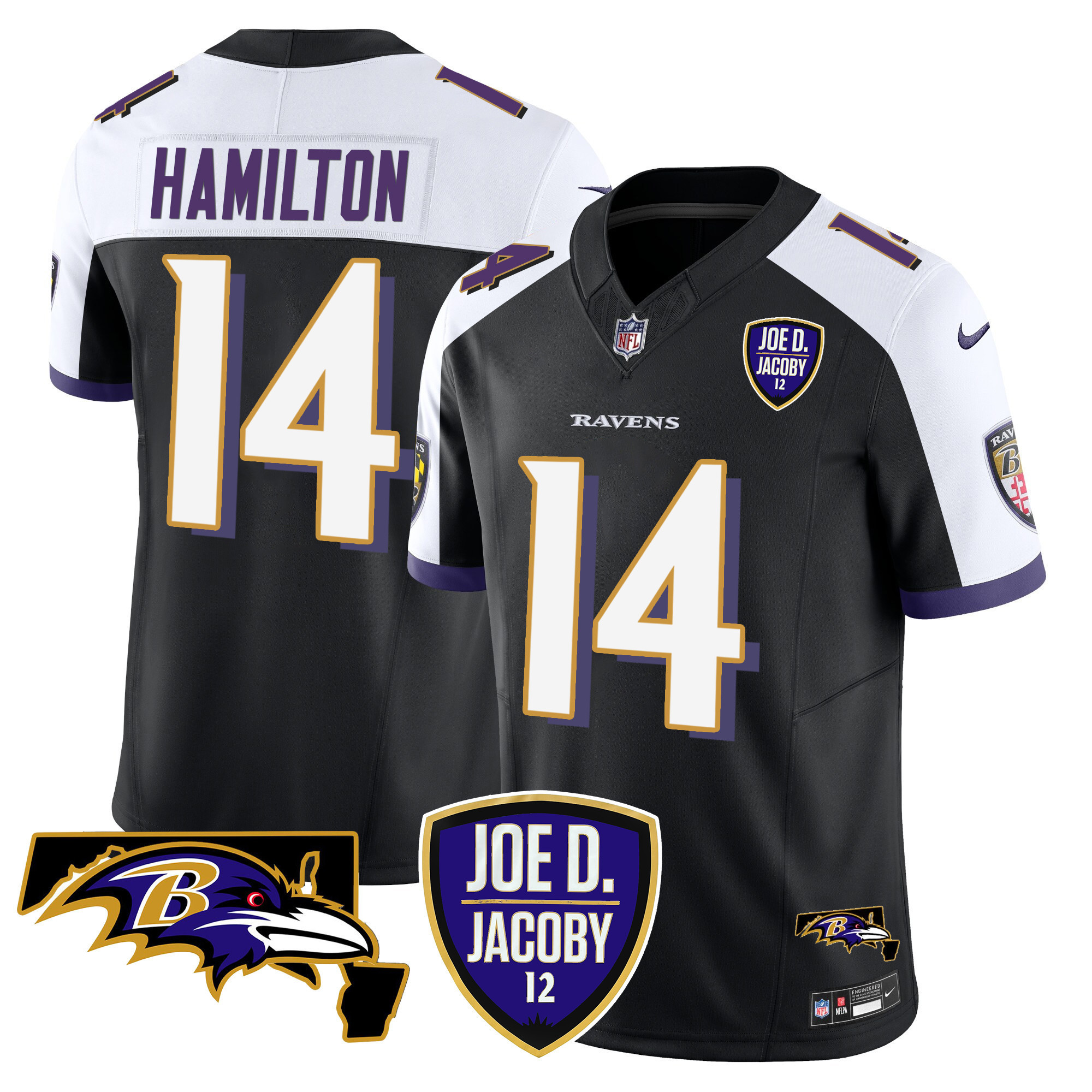 Kyle Hamilton Men's Baltimore Ravens Joe D & Jacoby Patch Vapor Limited Black Alternate Jersey - All Stitched