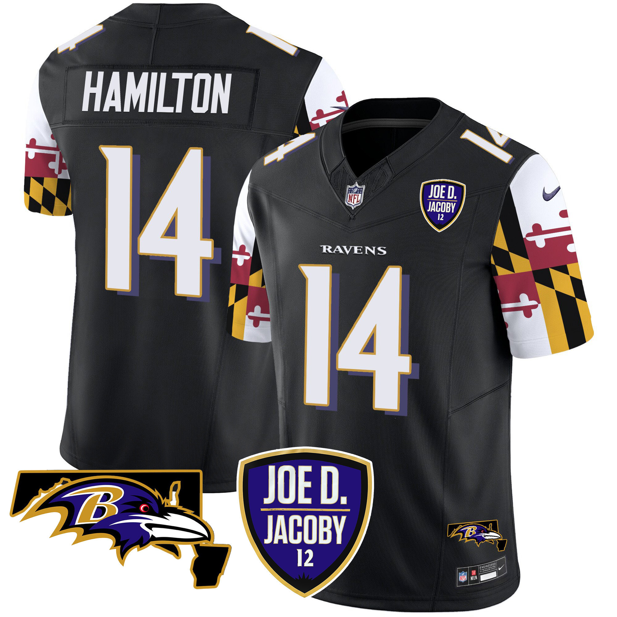 Kyle Hamilton Men's Baltimore Ravens Joe D & Jacoby Patch Vapor Limited Black Jersey - All Stitched
