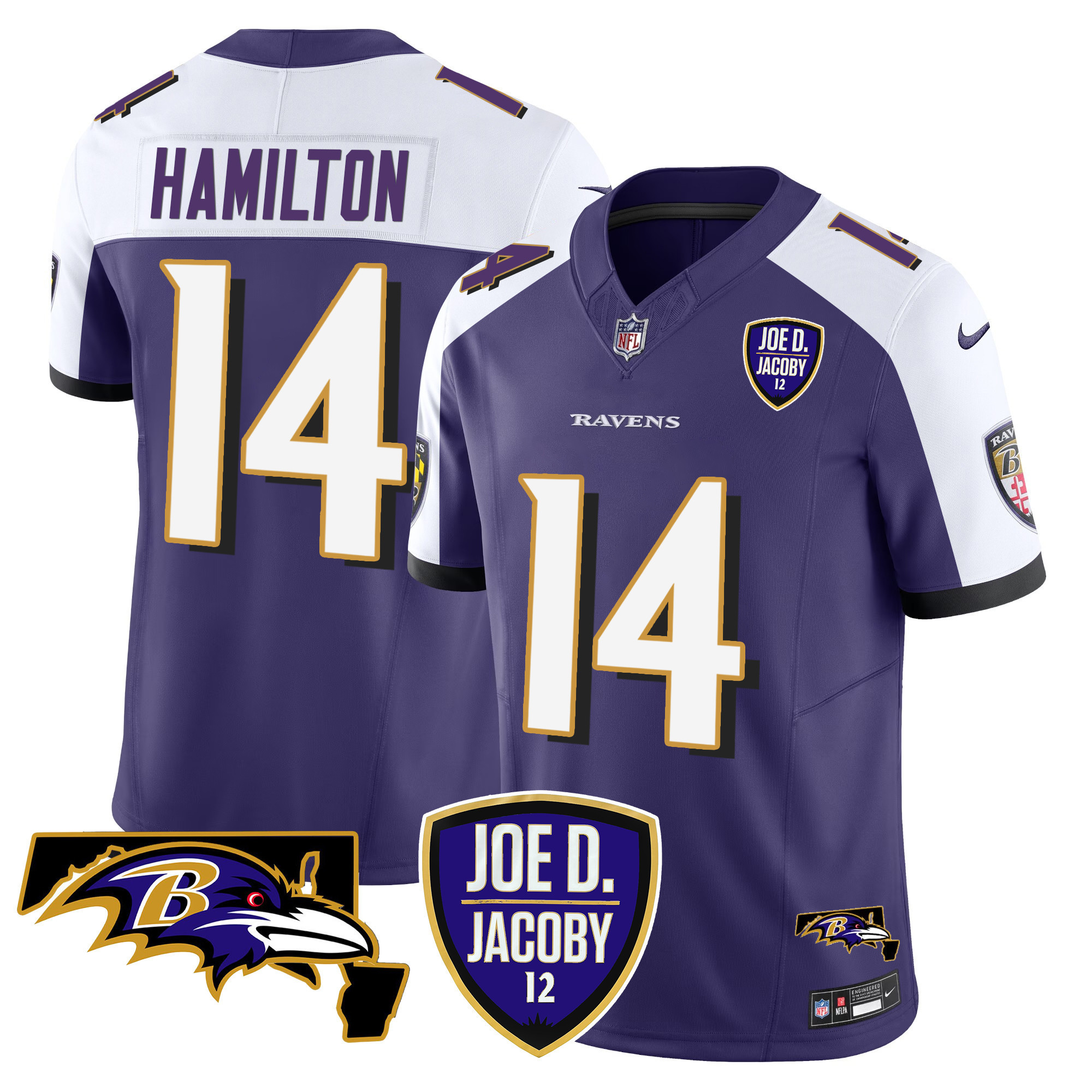 Kyle Hamilton Men's Baltimore Ravens Joe D & Jacoby Patch Vapor Limited Purple Alternate Jersey - All Stitched