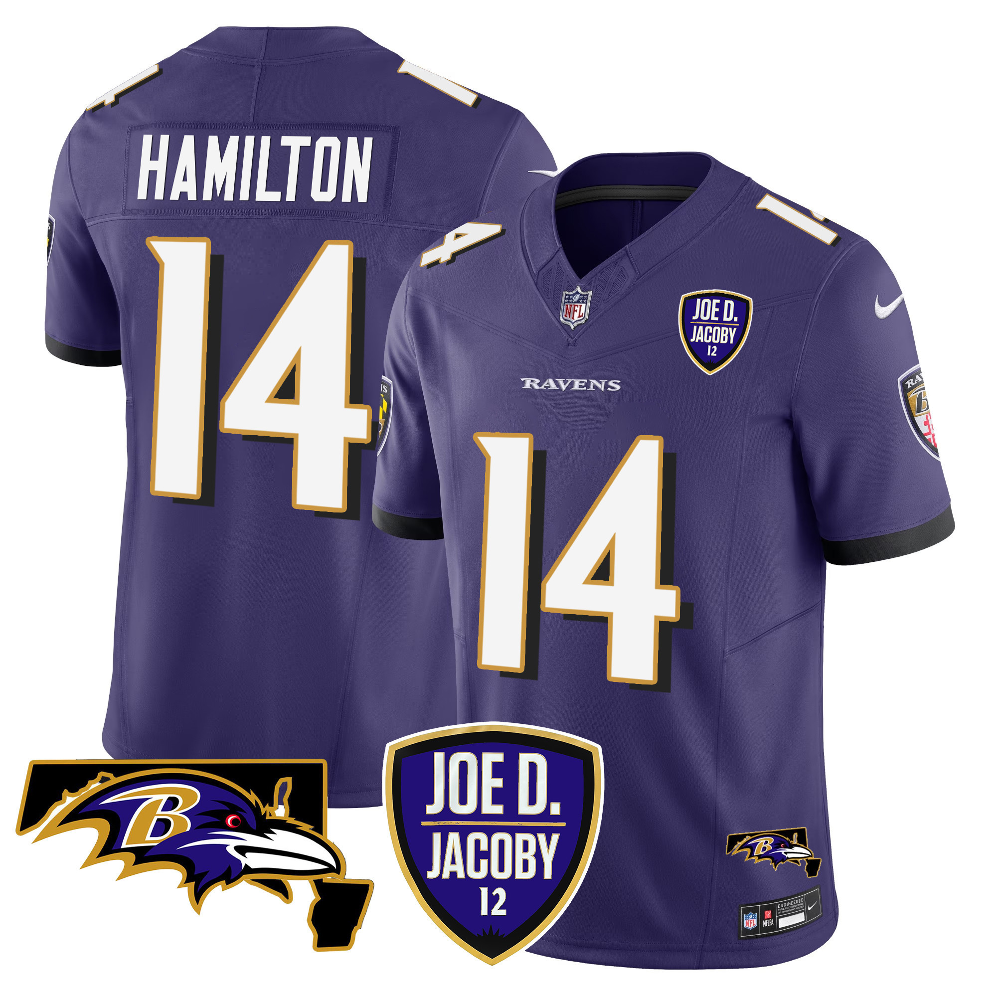 Kyle Hamilton Men's Baltimore Ravens Joe D & Jacoby Patch Vapor Limited Purple Jersey - All Stitched
