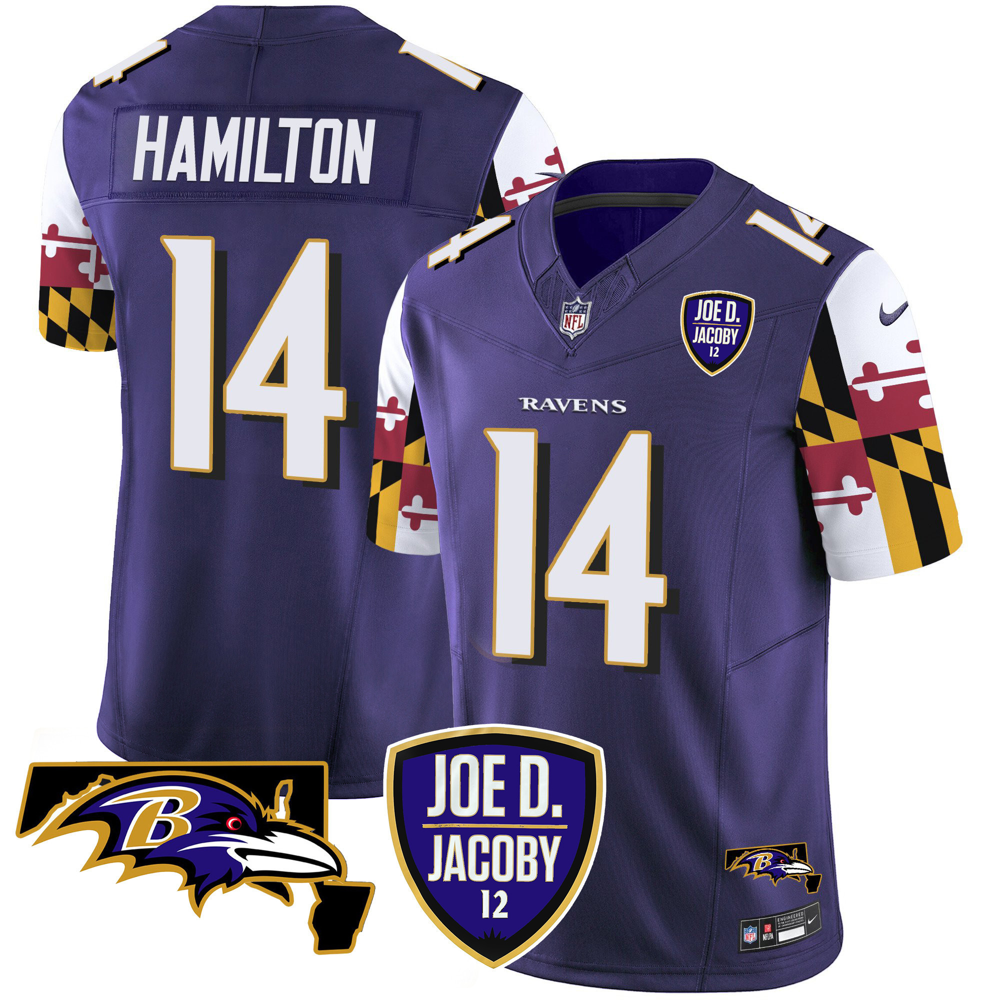Kyle Hamilton Men's Baltimore Ravens Joe D & Jacoby Patch Vapor Limited Purple Jersey - All Stitched