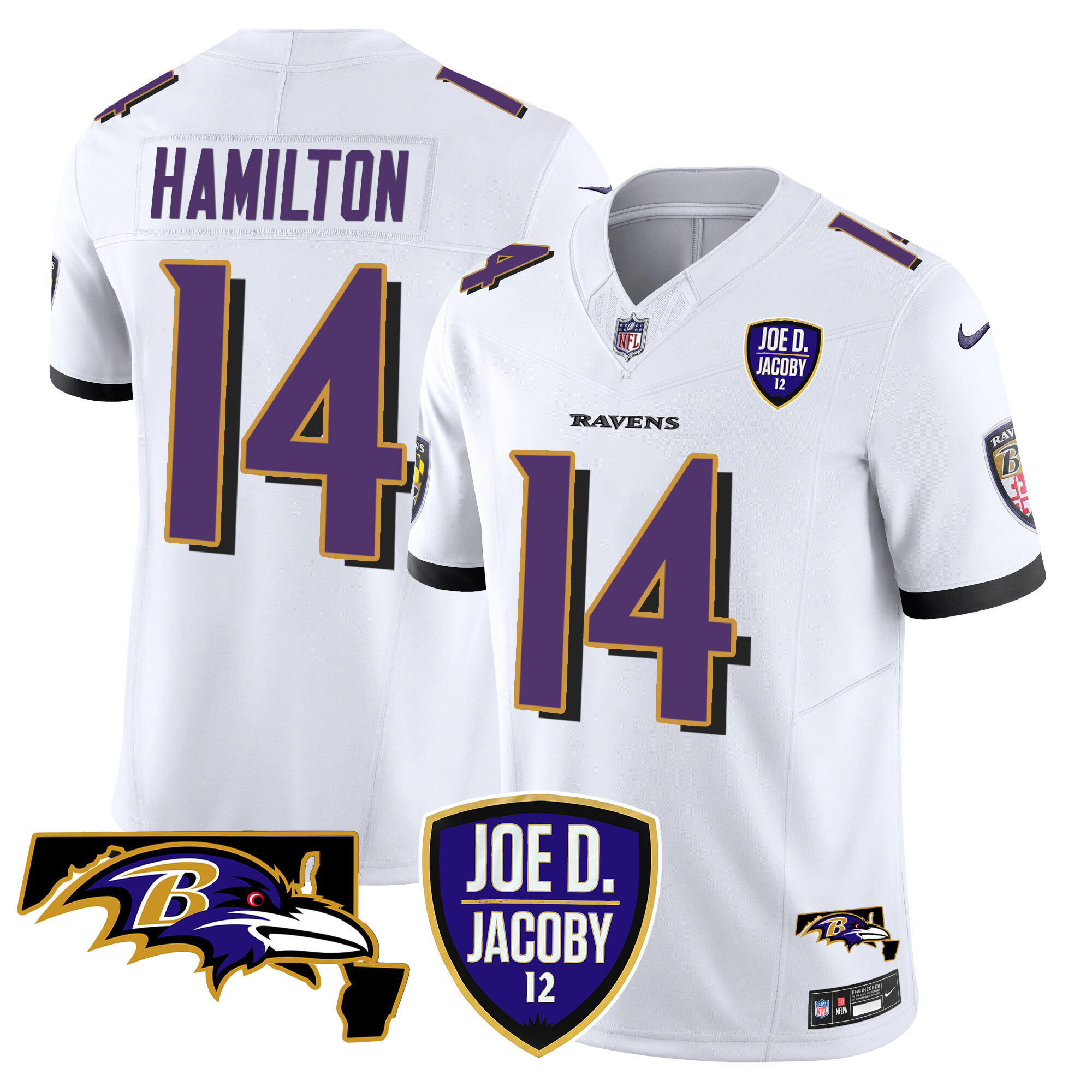 Kyle Hamilton Men's Baltimore Ravens Joe D & Jacoby Patch Vapor Limited White Jersey - All Stitched
