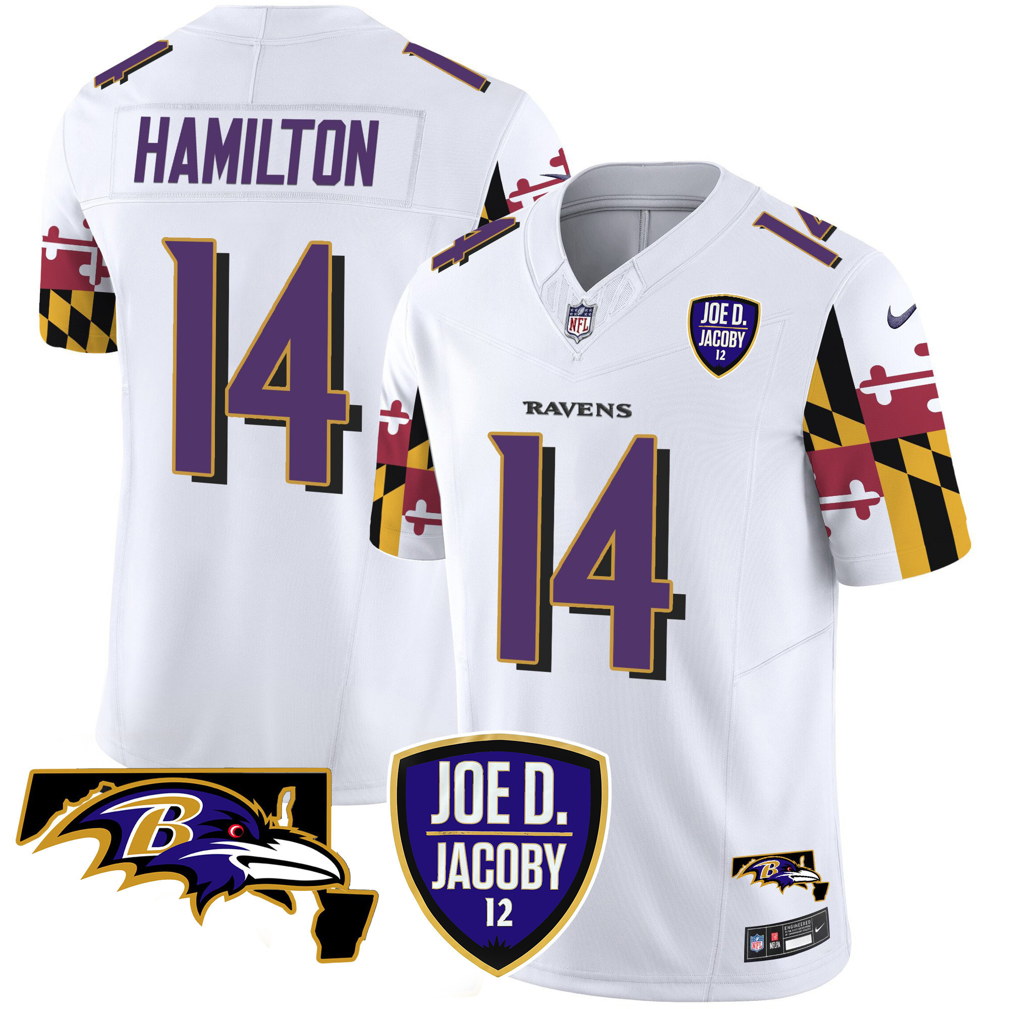 Kyle Hamilton Men's Baltimore Ravens Joe D & Jacoby Patch Vapor Limited White Jersey - All Stitched
