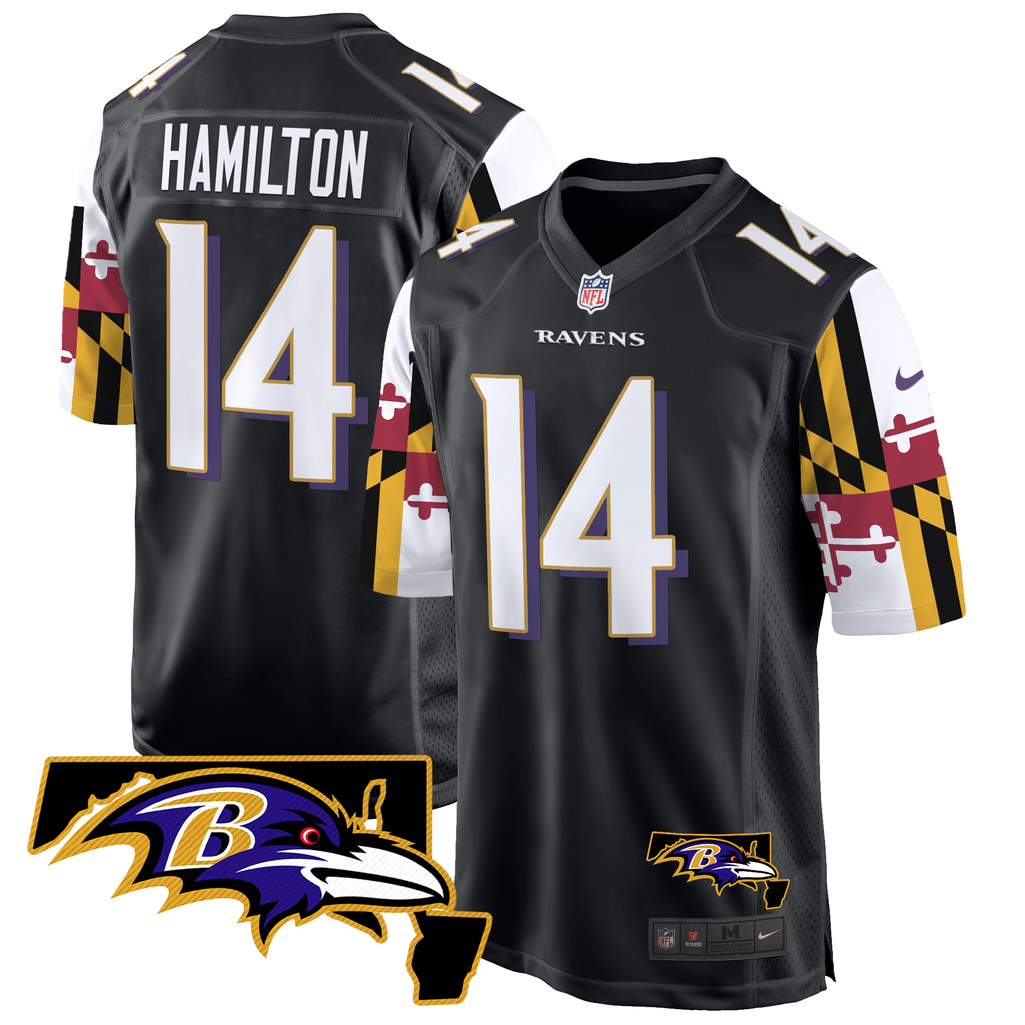 Kyle Hamilton Men's Baltimore Ravens Maryland Flag Game Black Jersey - All Stitched