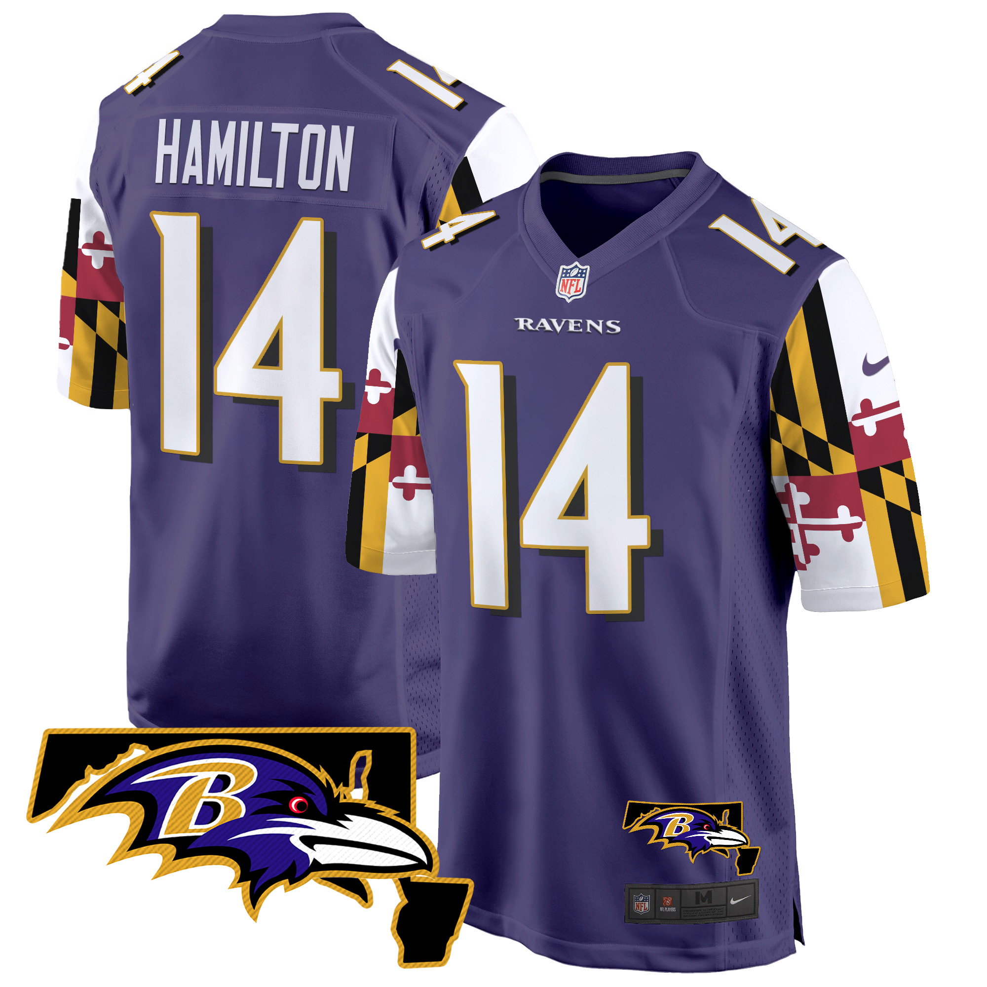 Kyle Hamilton Men's Baltimore Ravens Maryland Flag Game Purple Jersey - All Stitched