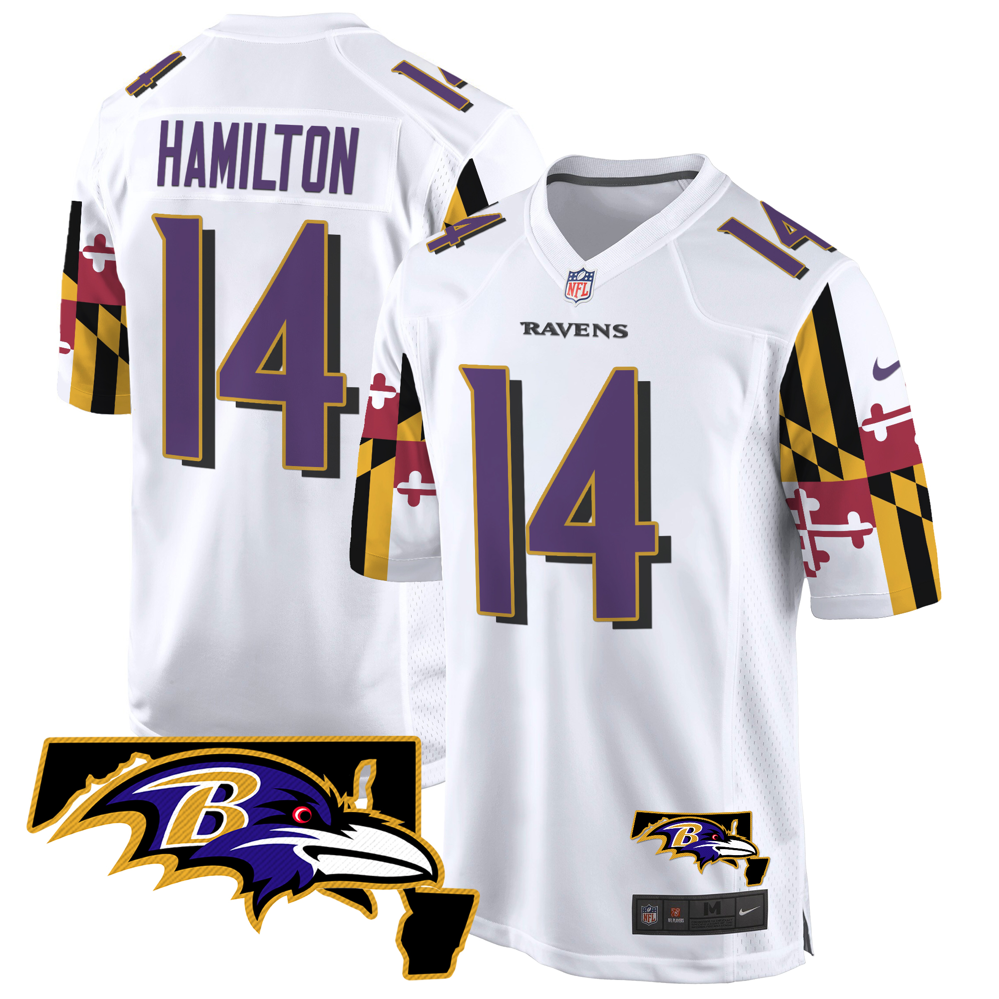 Kyle Hamilton Men's Baltimore Ravens Maryland Flag Game White Jersey - All Stitched