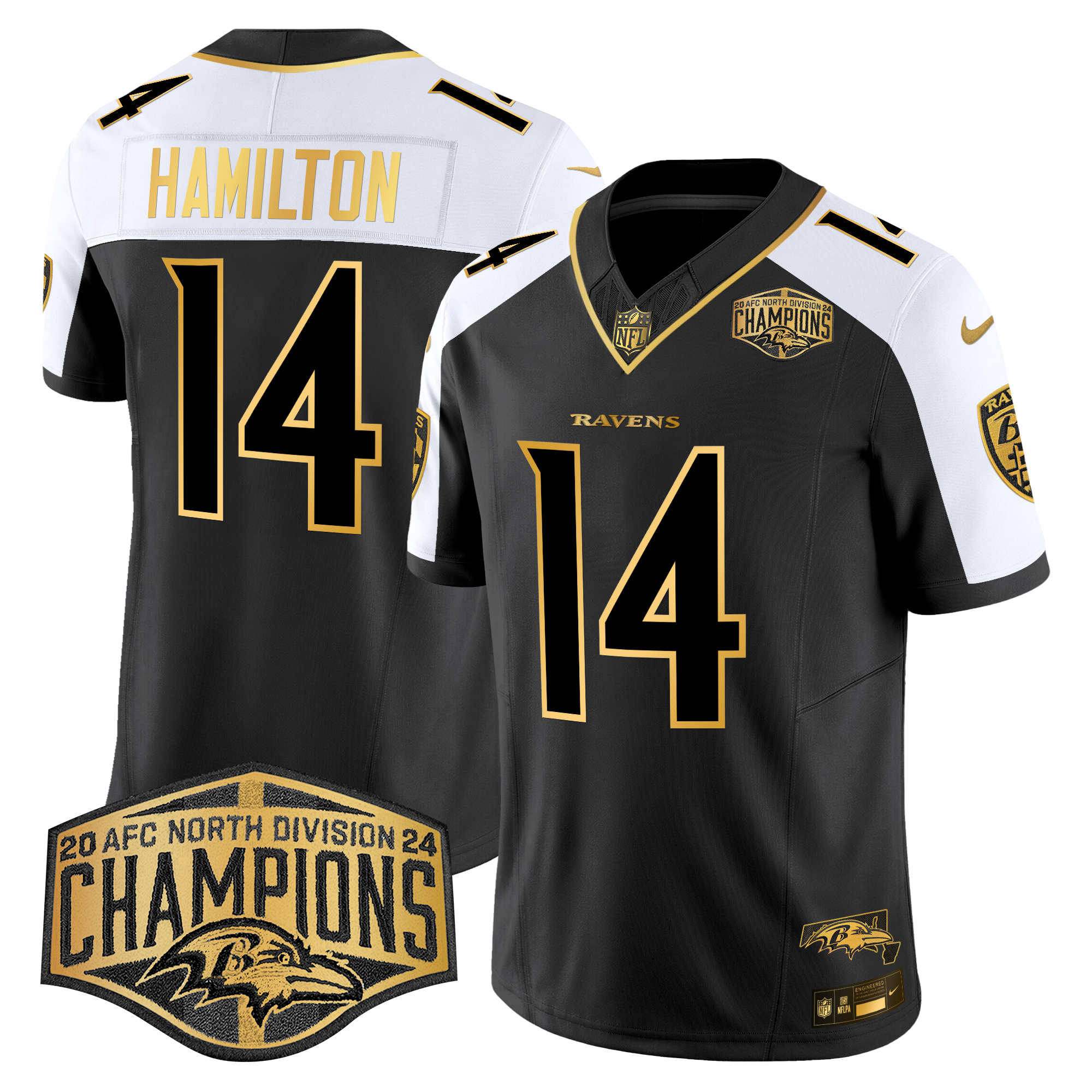 Kyle Hamilton Men's Baltimore Ravens Maryland Flag Map 2024 AFC North Division Champions Patch Gold Vapor Limited Alternate Jersey - All Stitched