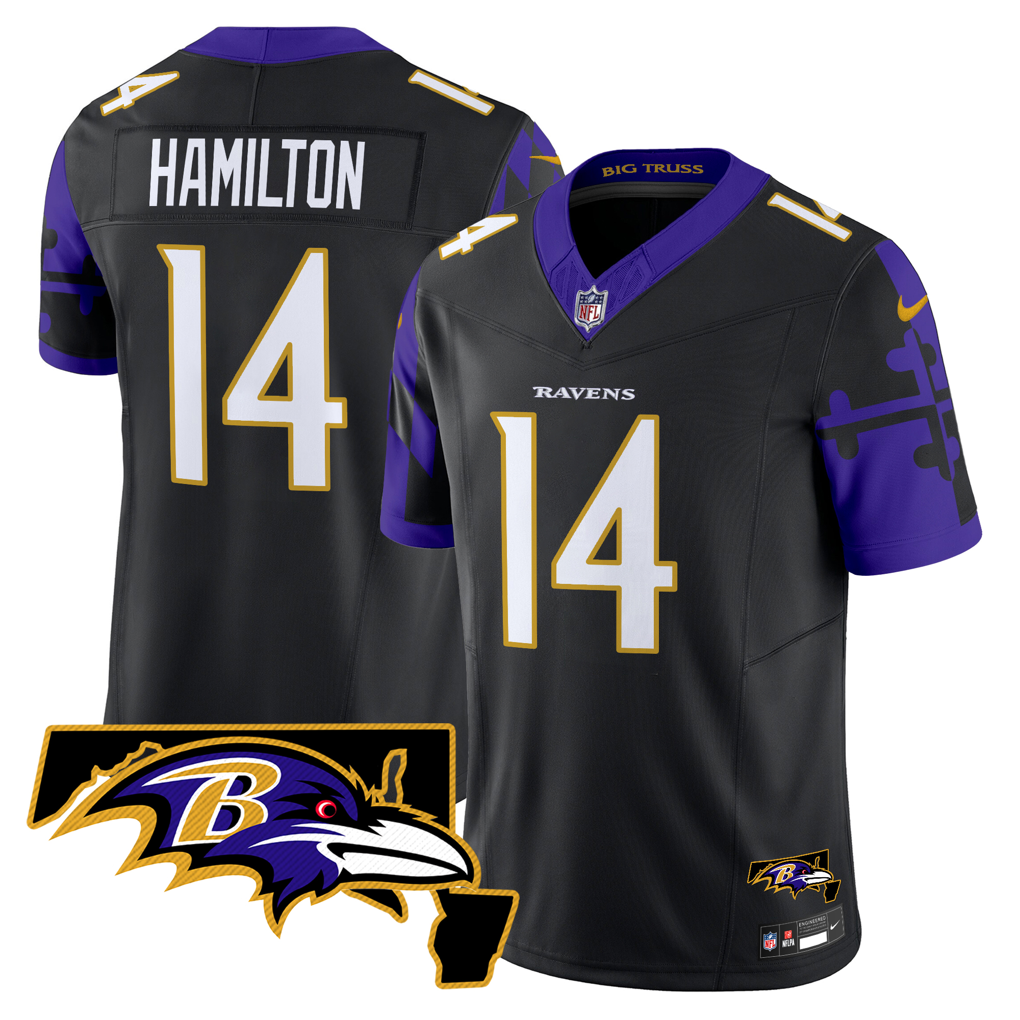 Kyle Hamilton Men's Baltimore Ravens Maryland Flag Map Patch Vapor Limited Black Jersey - All Stitched