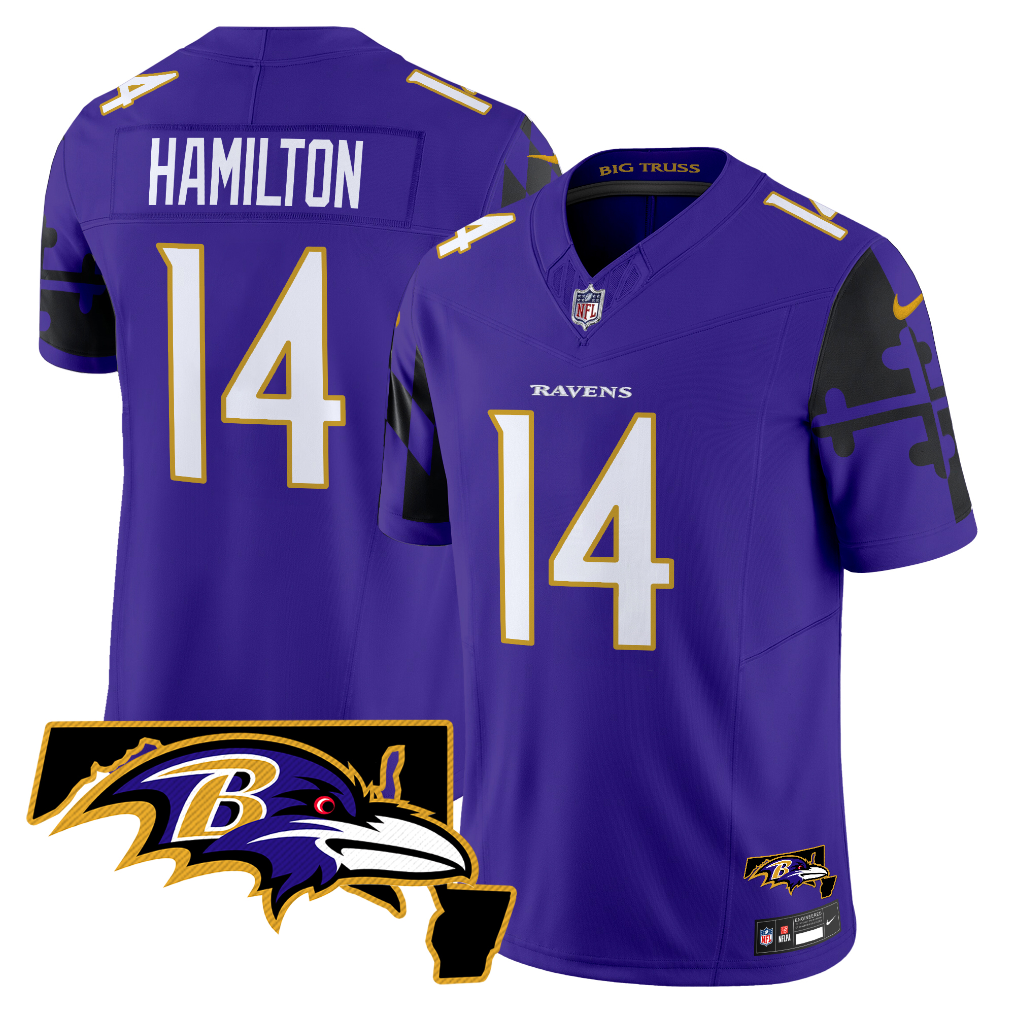 Kyle Hamilton Men's Baltimore Ravens Maryland Flag Map Patch Vapor Limited Purple Jersey - All Stitched