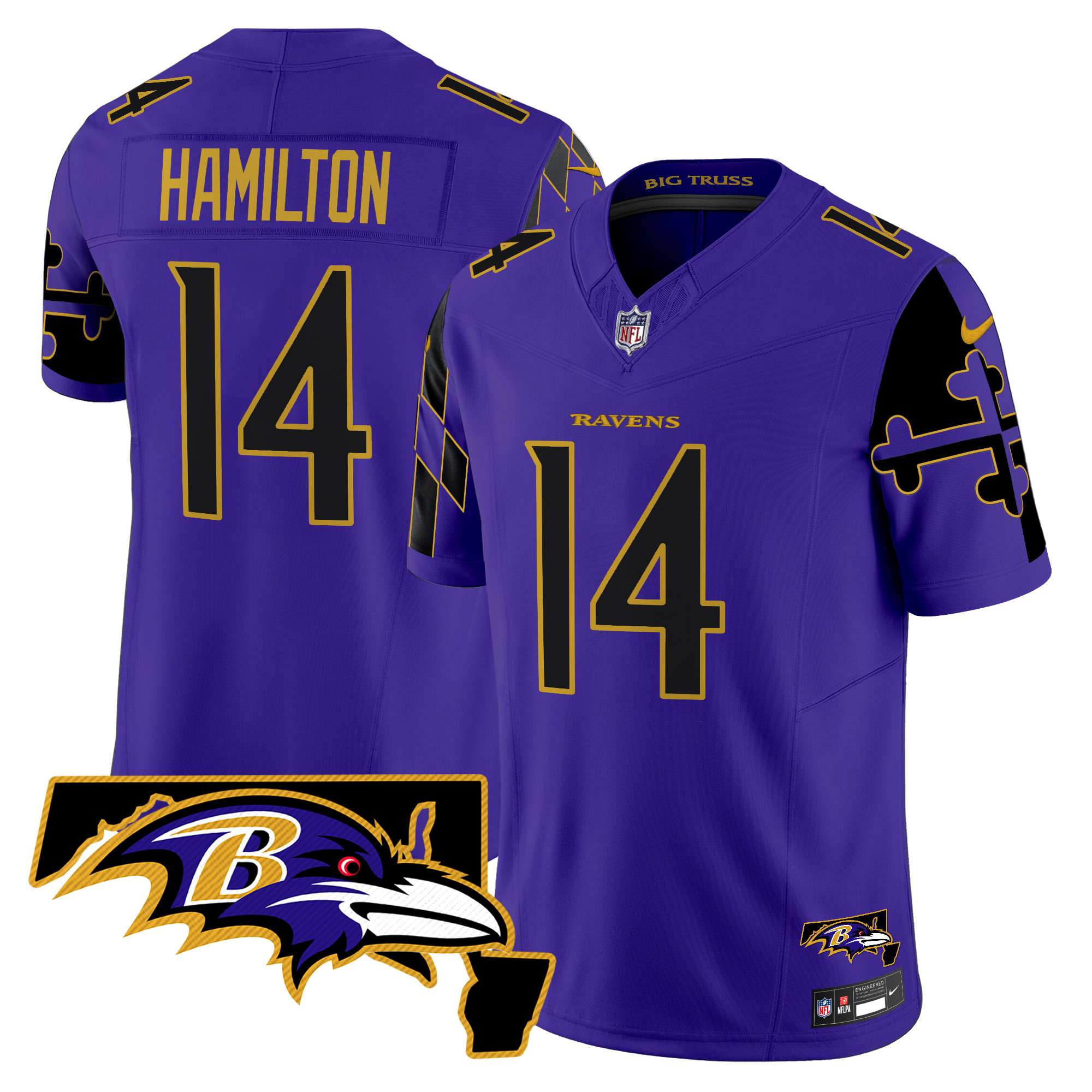 Kyle Hamilton Men's Baltimore Ravens Maryland Flag Map Patch Vapor Limited Purple Limited Jersey - All Stitched