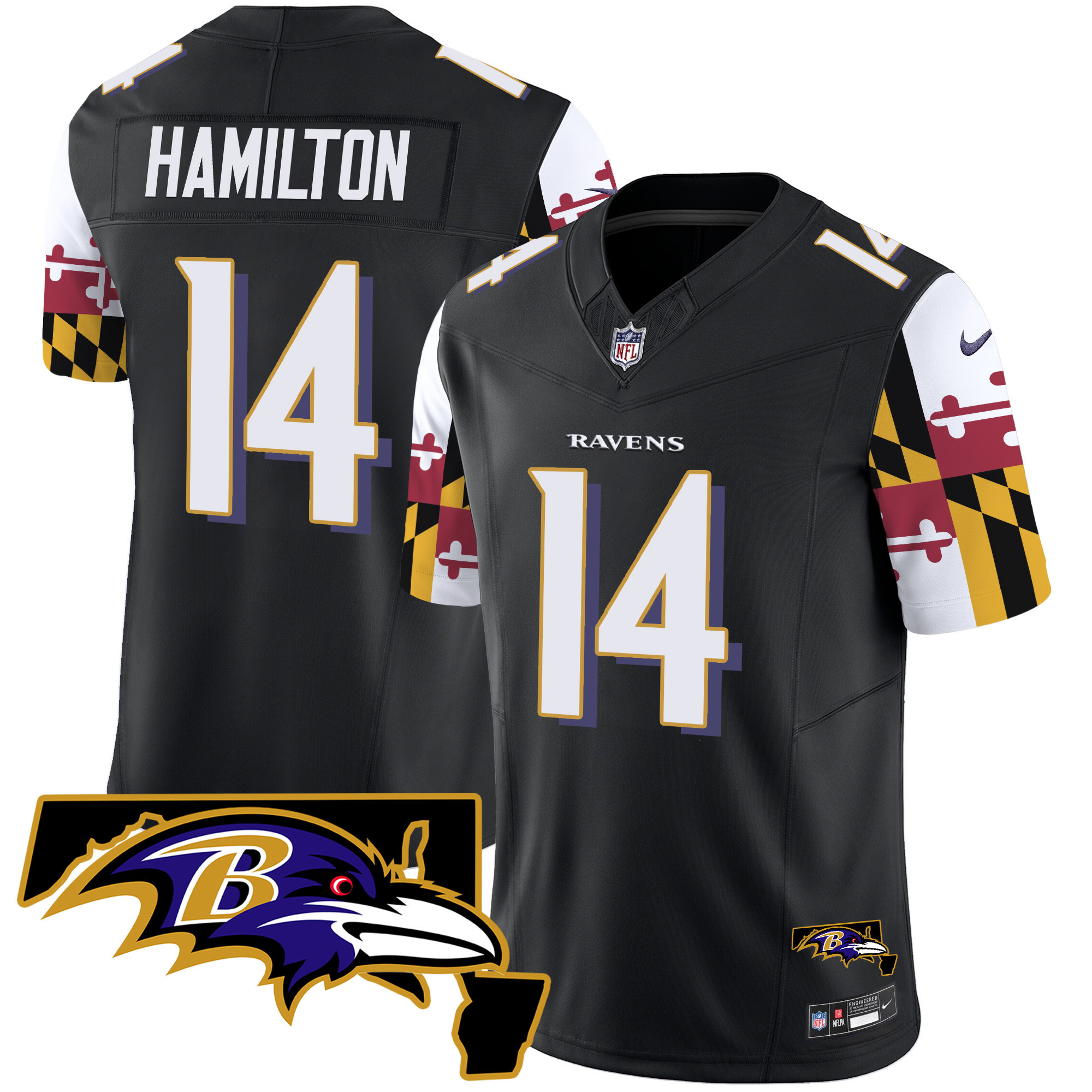 Kyle Hamilton Men's Baltimore Ravens Maryland Flag Vapor Limited Black Jersey - All Stitched