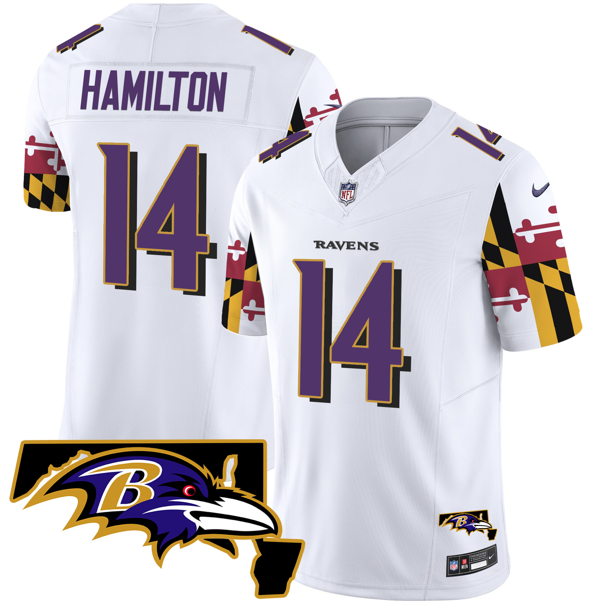 Kyle Hamilton Men's Baltimore Ravens Maryland Flag Vapor Limited White Jersey - All Stitched