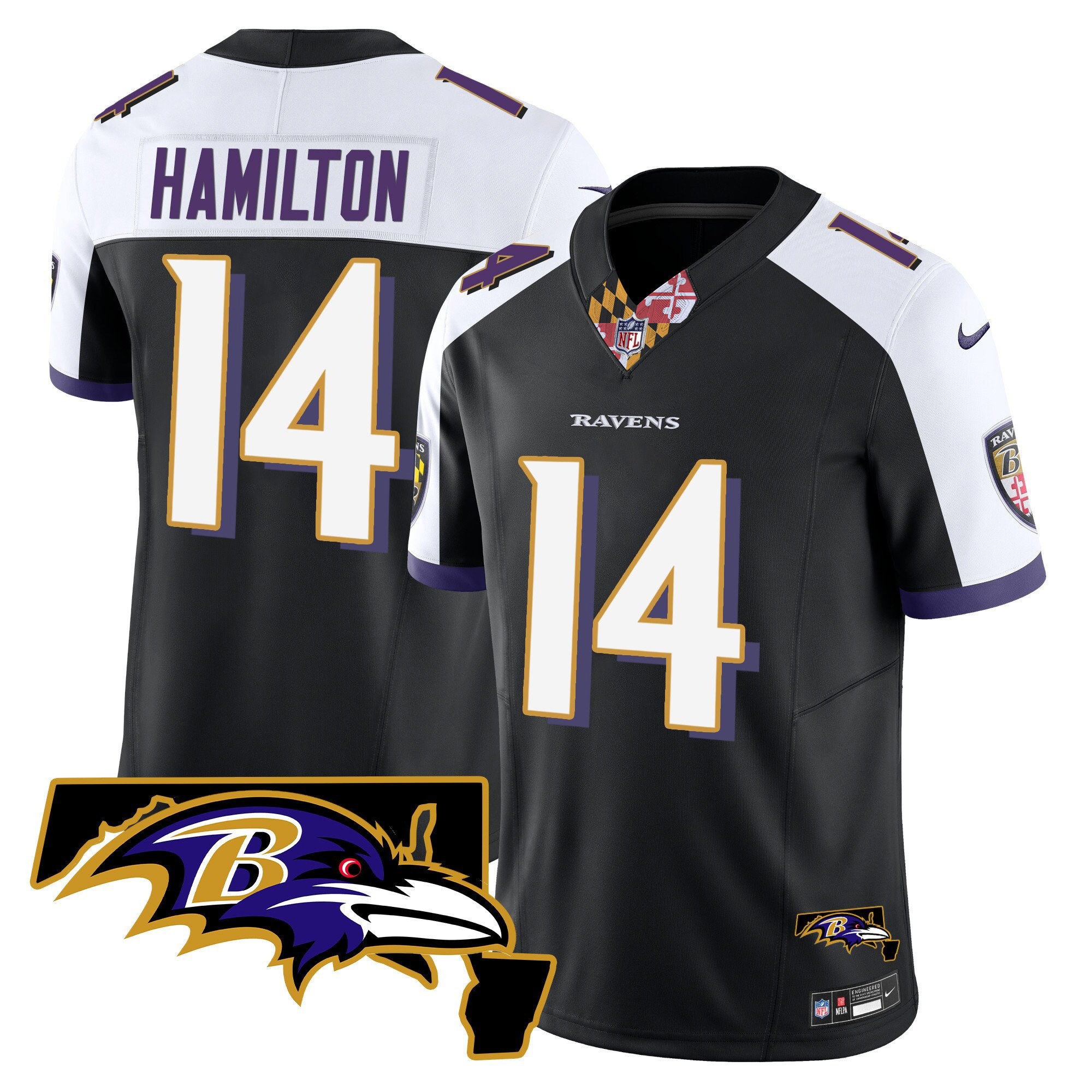 Kyle Hamilton Men's Baltimore Ravens Maryland Patch Vapor Limited Black Alternate Jersey - All Stitched