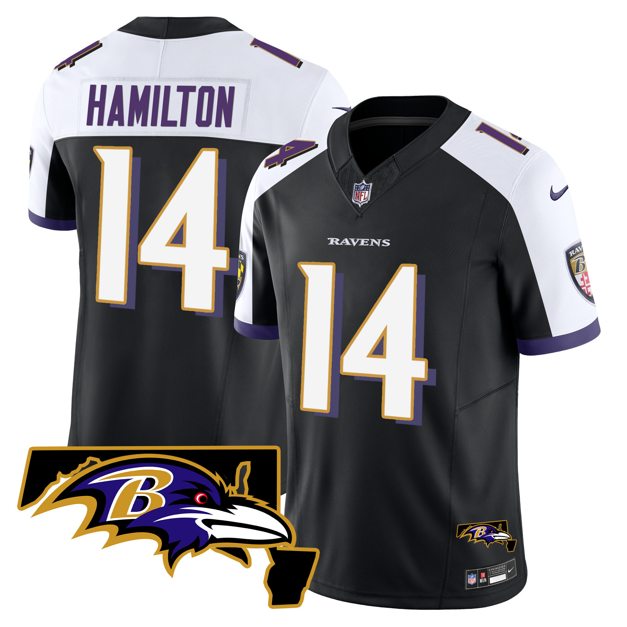 Kyle Hamilton Men's Baltimore Ravens Maryland Patch Vapor Limited Black Alternate Jersey - All Stitched