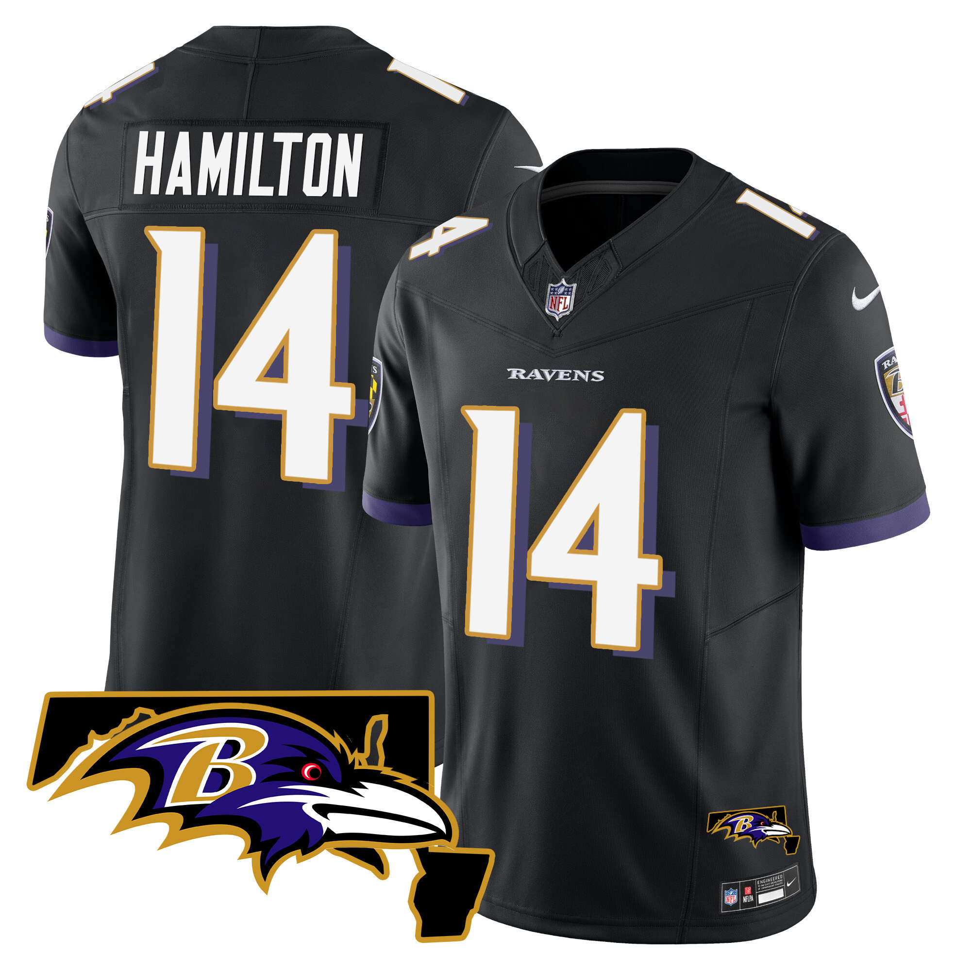 Kyle Hamilton Men's Baltimore Ravens Maryland Patch Vapor Limited Black Jersey - All Stitched