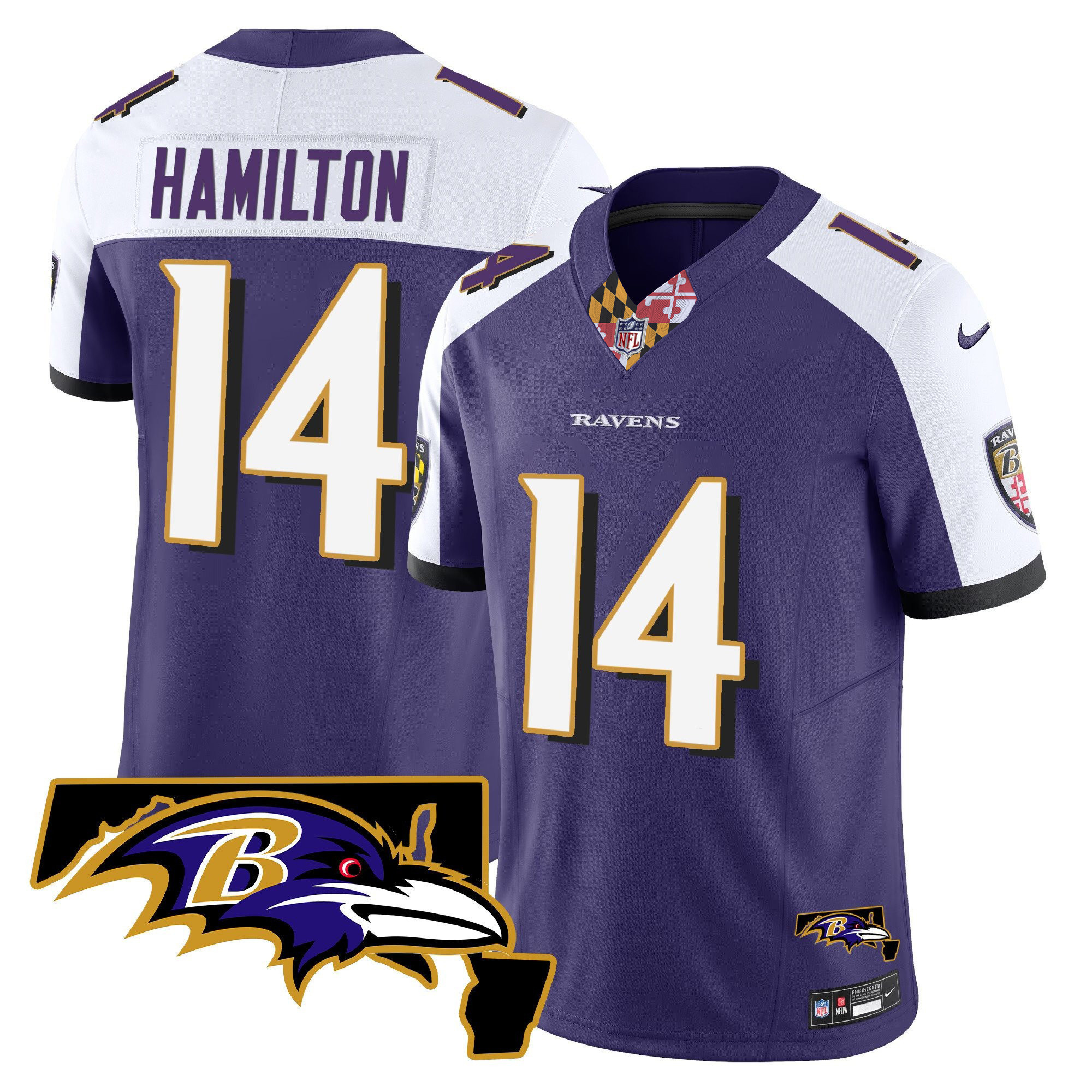 Kyle Hamilton Men's Baltimore Ravens Maryland Patch Vapor Limited Purple Alternate Jersey - All Stitched