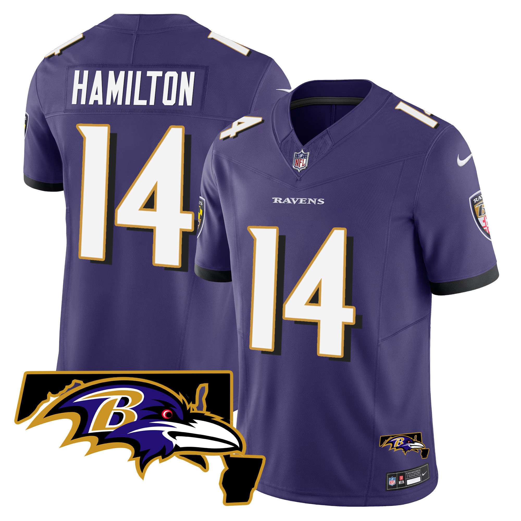 Kyle Hamilton Men's Baltimore Ravens Maryland Patch Vapor Limited Purple Jersey - All Stitched