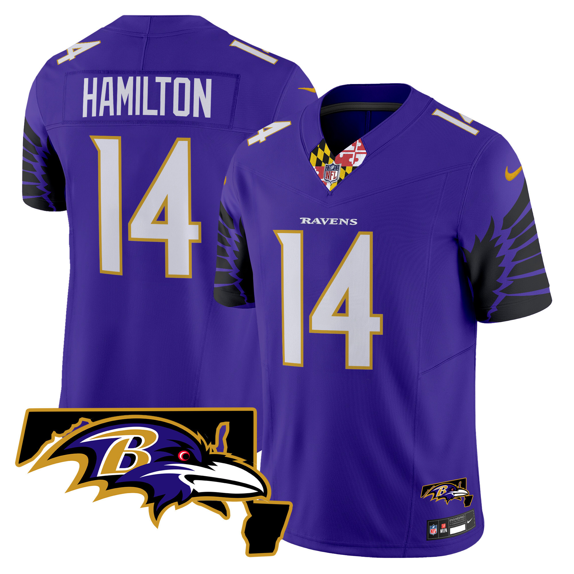 Kyle Hamilton Men's Baltimore Ravens Maryland Patch Vapor Limited Purple Jersey - All Stitched