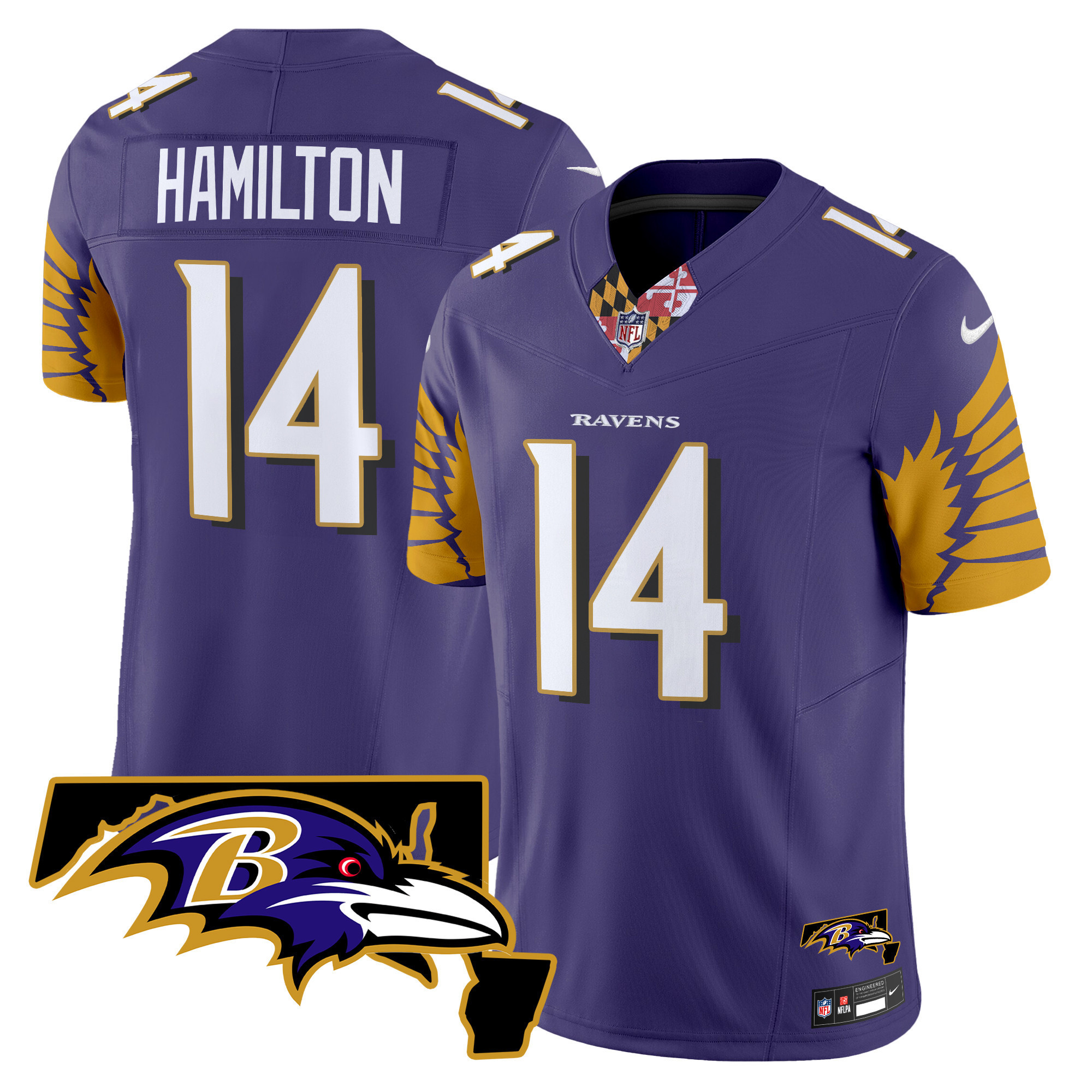 Kyle Hamilton Men's Baltimore Ravens Maryland Patch Vapor Limited Purple Jersey - All Stitched