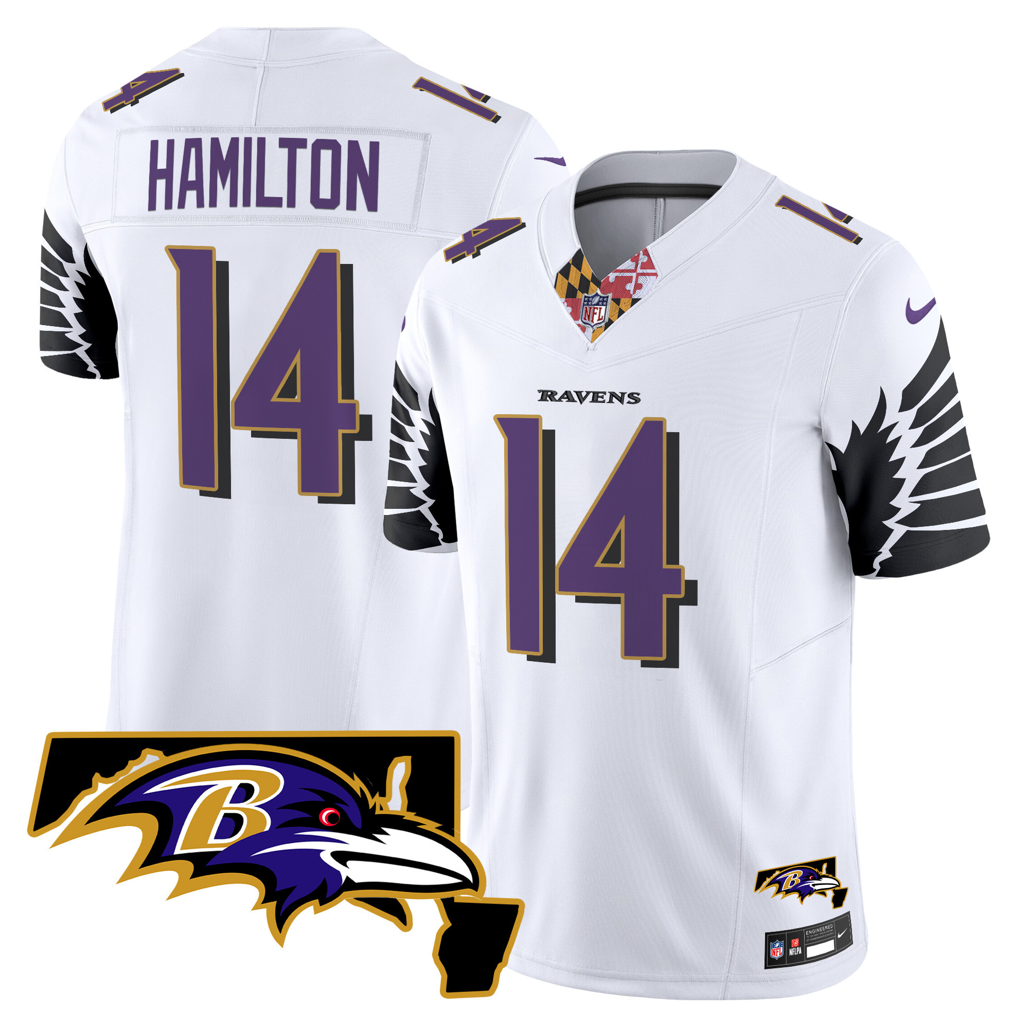 Kyle Hamilton Men's Baltimore Ravens Maryland Patch Vapor Limited White Jersey - All Stitched