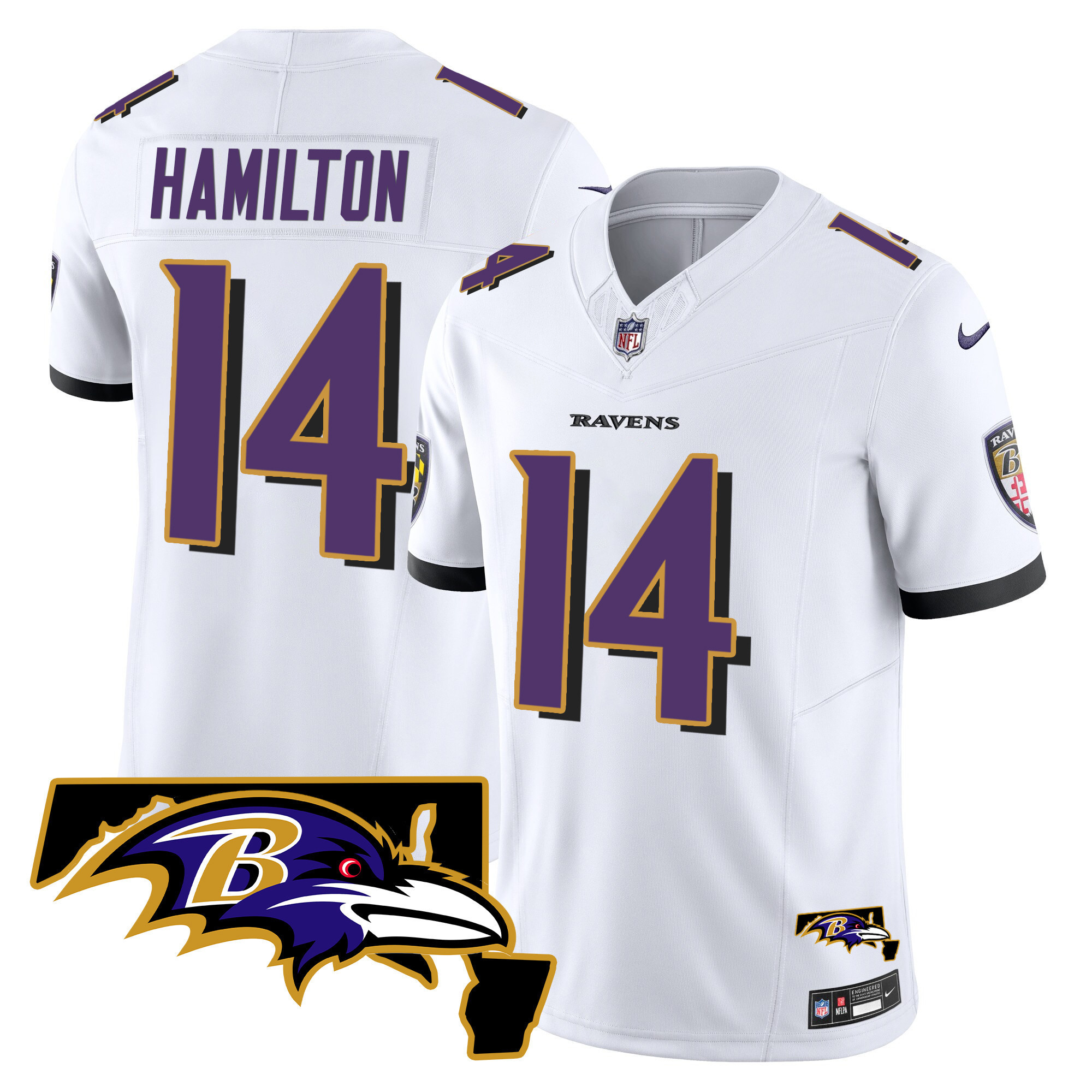 Kyle Hamilton Men's Baltimore Ravens Maryland Patch Vapor Limited White Jersey - All Stitched