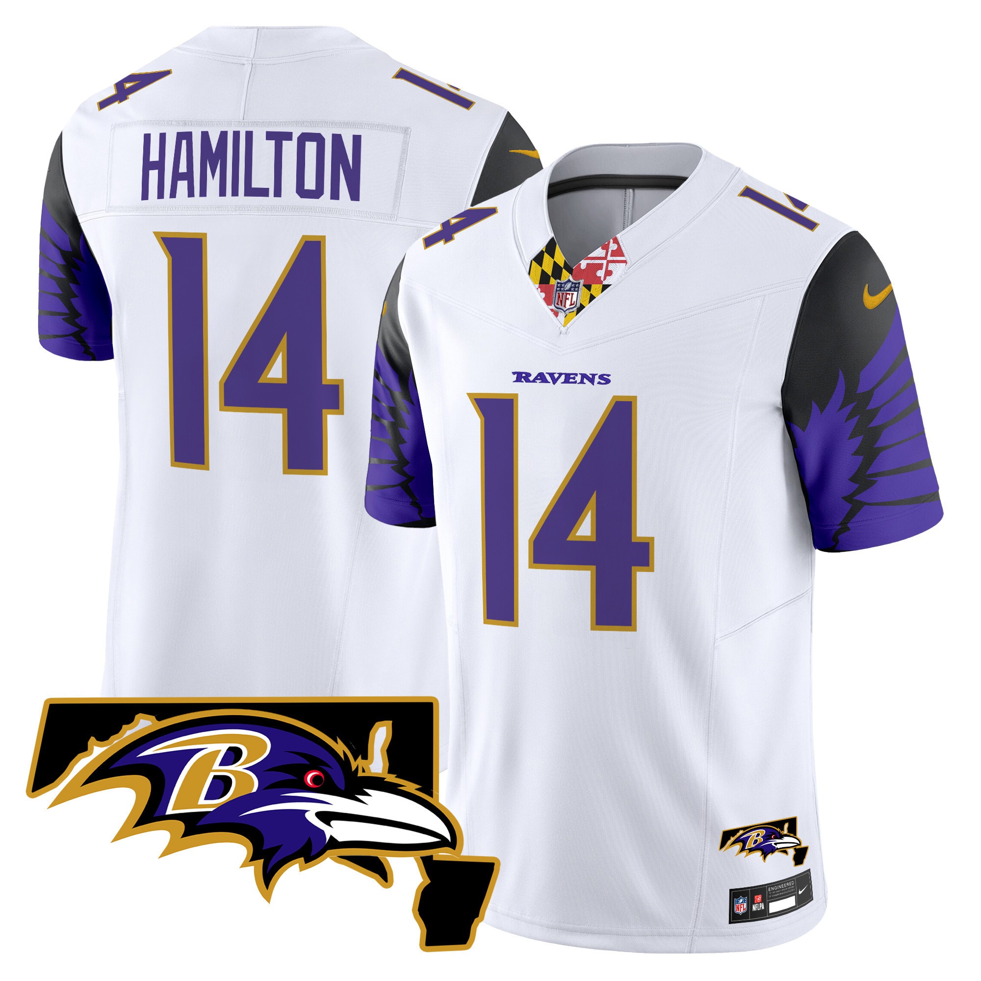 Kyle Hamilton Men's Baltimore Ravens Maryland Patch Vapor Limited White Jersey - All Stitched