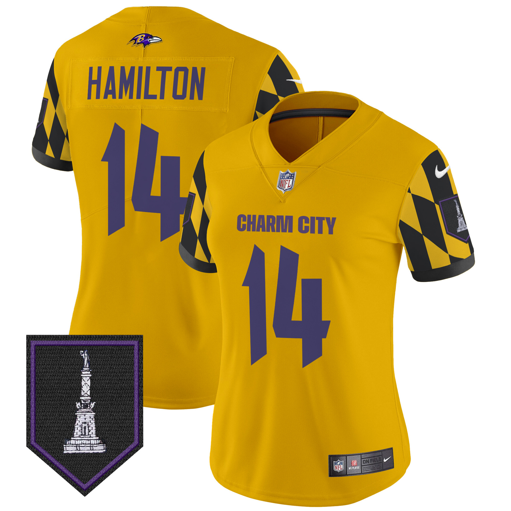 Kyle Hamilton Women's Baltimore Ravens City Edition Patch Vapor Limited Gold Jersey - All Stitched