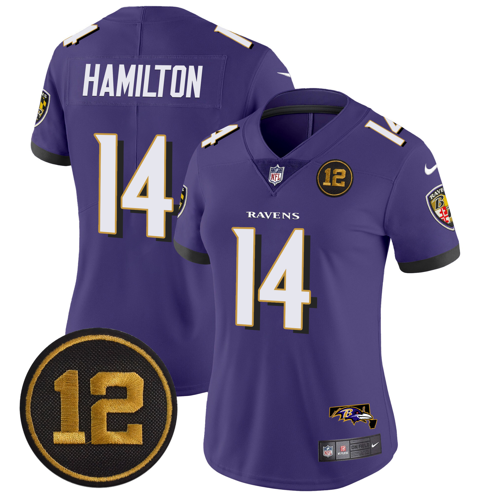 Kyle Hamilton Women's Baltimore Ravens Jacoby Jones Patch Vapor Limited Purple Jersey - All Stitched