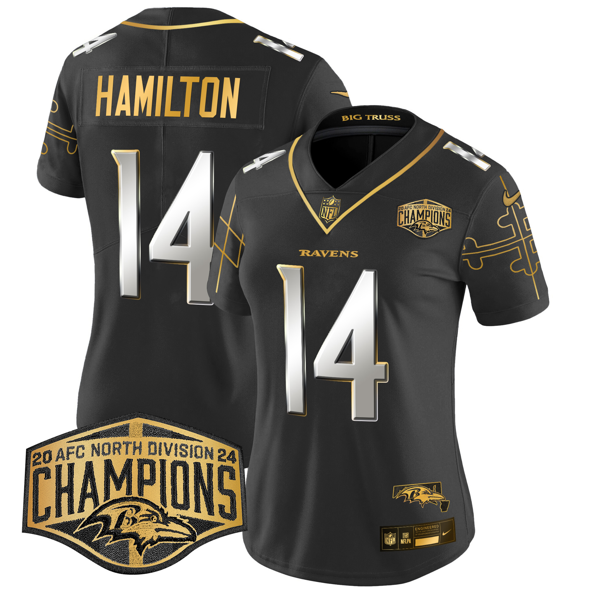 Kyle Hamilton Women's Baltimore Ravens Maryland Flag Map 2024 AFC North Division Champions Patch Gold Vapor Limited Black Limited Jersey - All Stitched