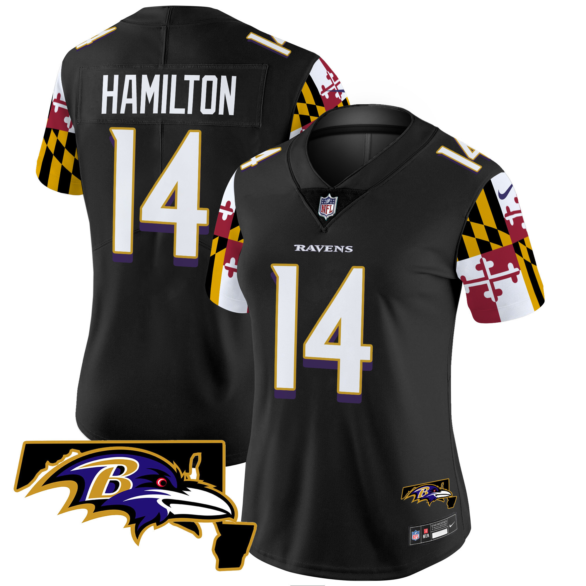 Kyle Hamilton Women's Baltimore Ravens Maryland Flag Vapor Limited Black Jersey - All Stitched