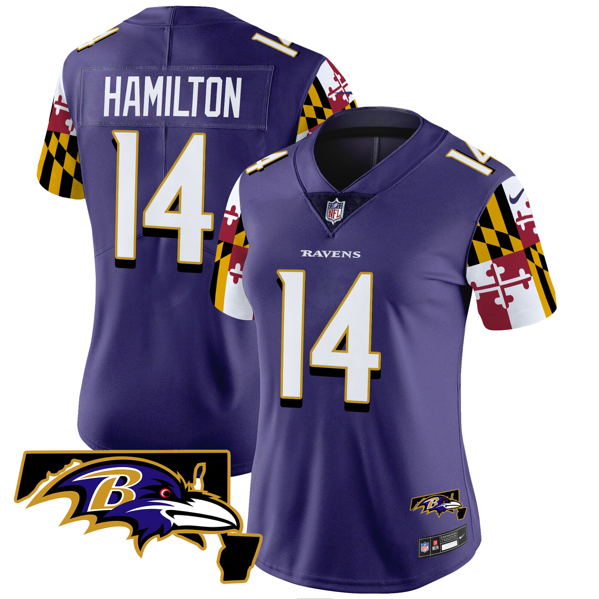 Kyle Hamilton Women's Baltimore Ravens Maryland Flag Vapor Limited Purple Jersey - All Stitched