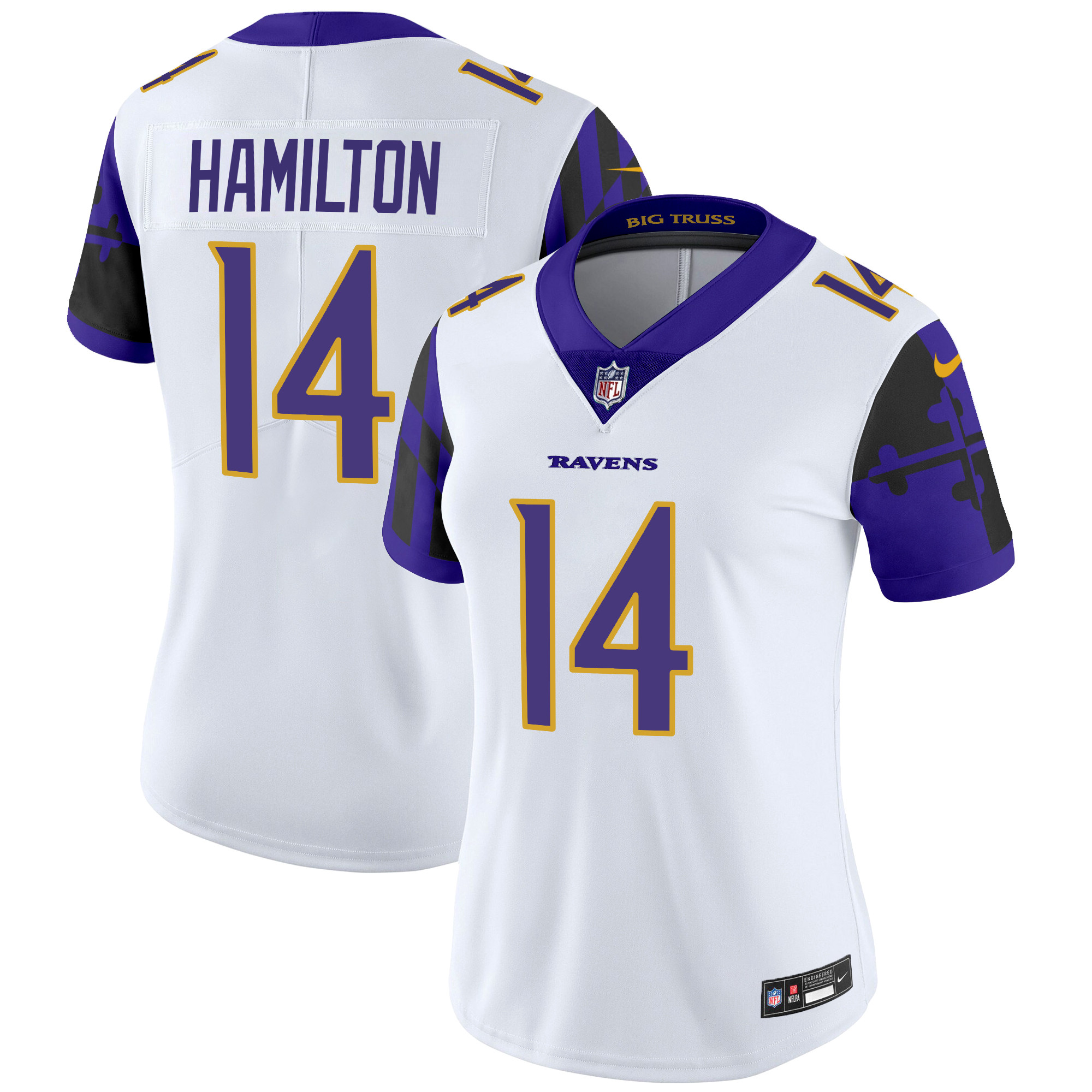 Kyle Hamilton Women's Baltimore Ravens Maryland Flag Vapor Limited White Jersey - All Stitched