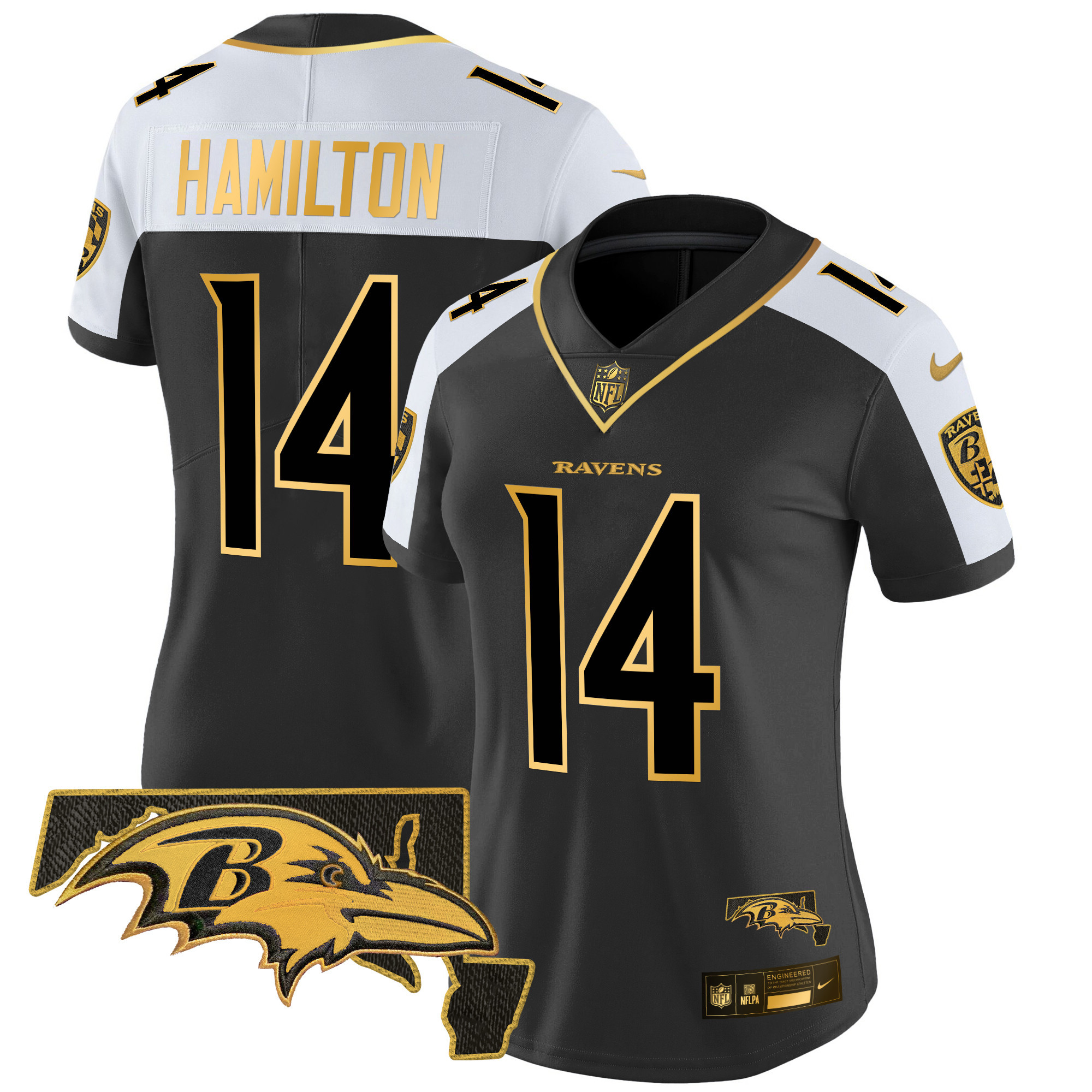Kyle Hamilton Women's Baltimore Ravens Maryland Patch Gold Vapor Limited Alternate Jersey - All Stitched