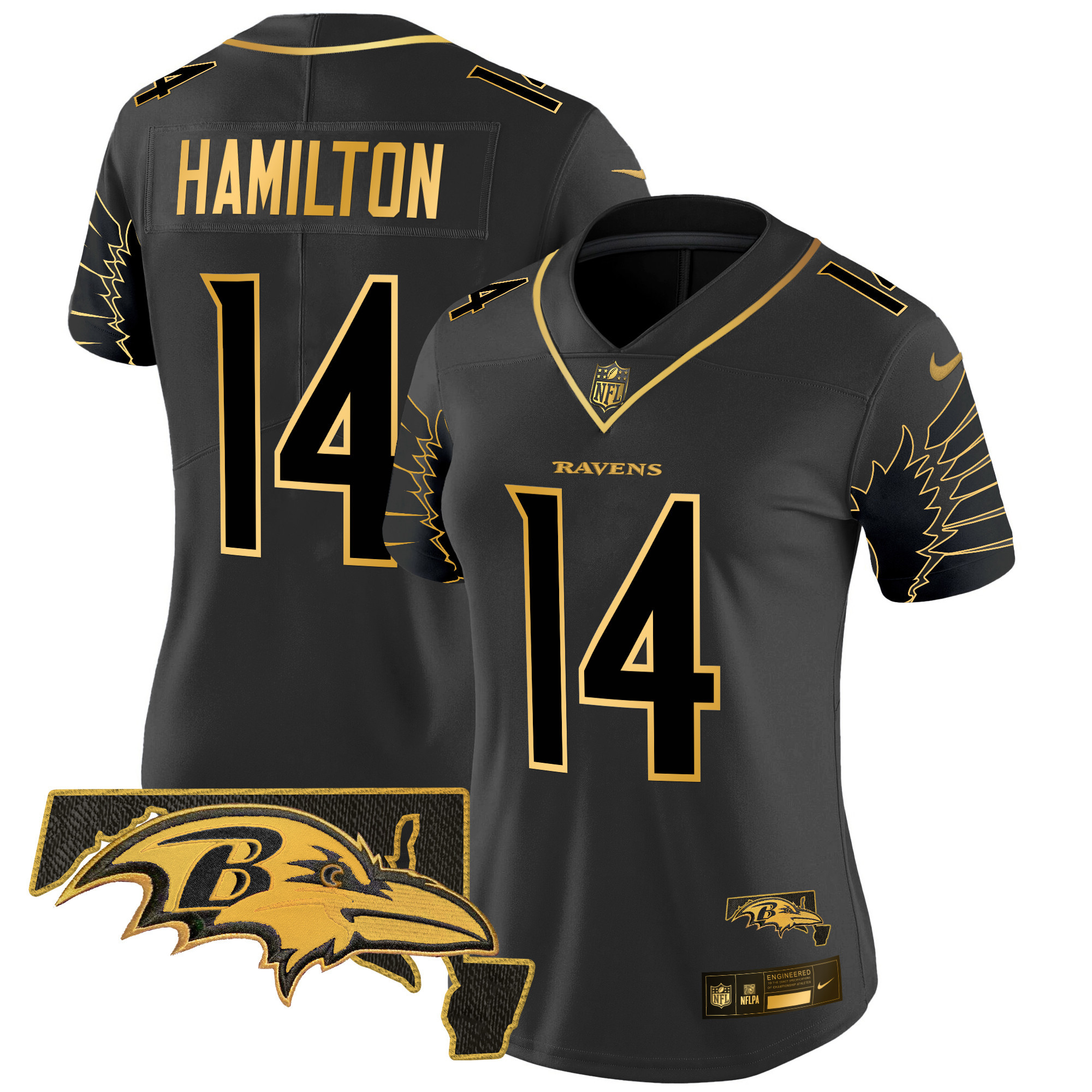 Kyle Hamilton Women's Baltimore Ravens Maryland Patch Gold Vapor Limited Black Gold Jersey - All Stitched