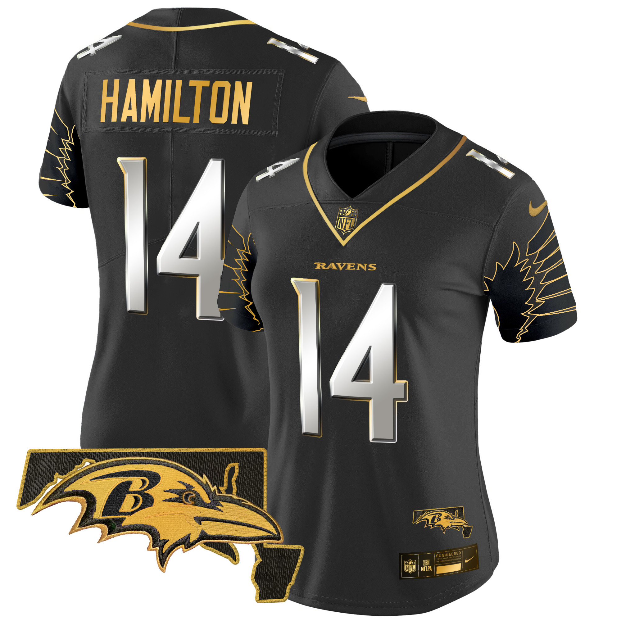 Kyle Hamilton Women's Baltimore Ravens Maryland Patch Gold Vapor Limited Black Limited Jersey - All Stitched