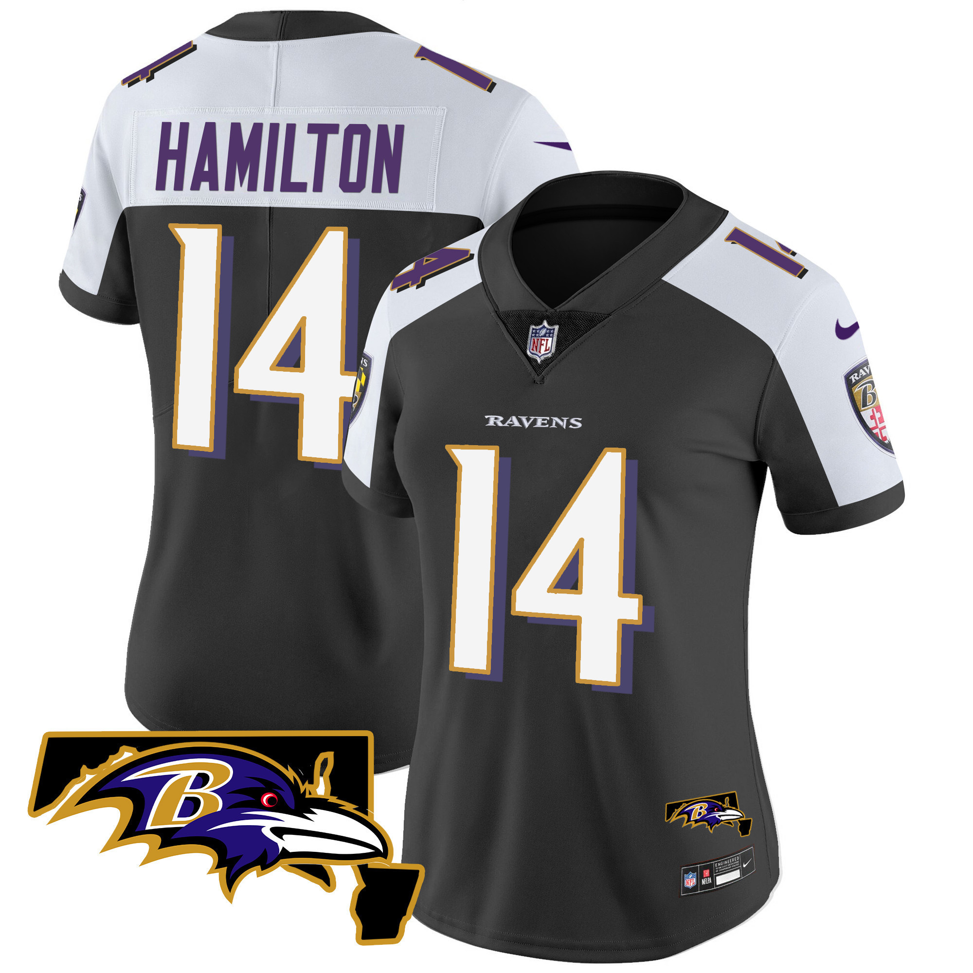 Kyle Hamilton Women's Baltimore Ravens Maryland Patch Vapor Limited Black Alternate Jersey - All Stitched