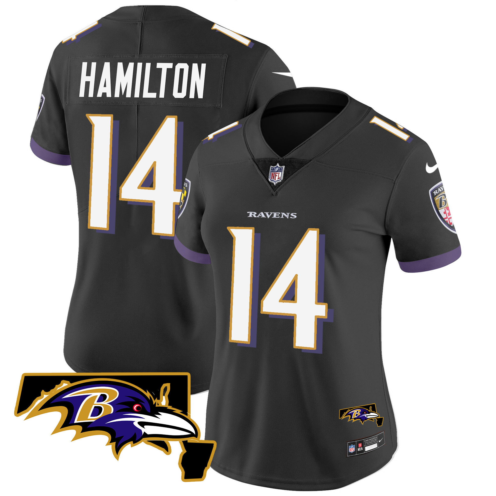 Kyle Hamilton Women's Baltimore Ravens Maryland Patch Vapor Limited Black Jersey - All Stitched