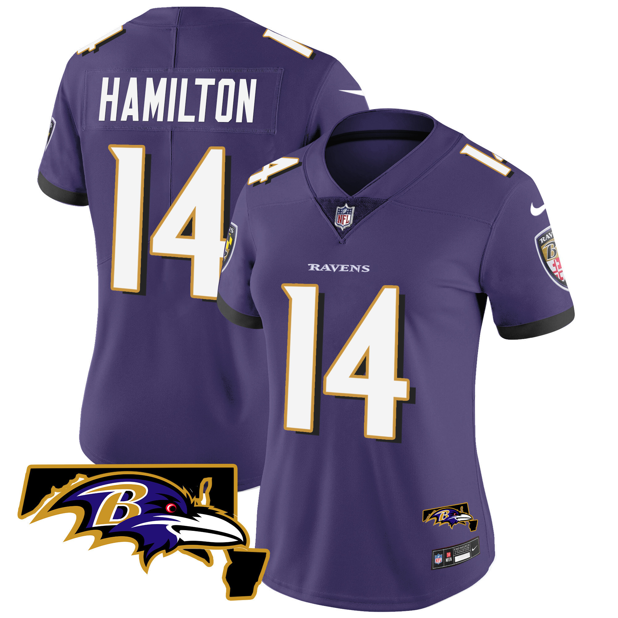 Kyle Hamilton Women's Baltimore Ravens Maryland Patch Vapor Limited Purple Jersey - All Stitched